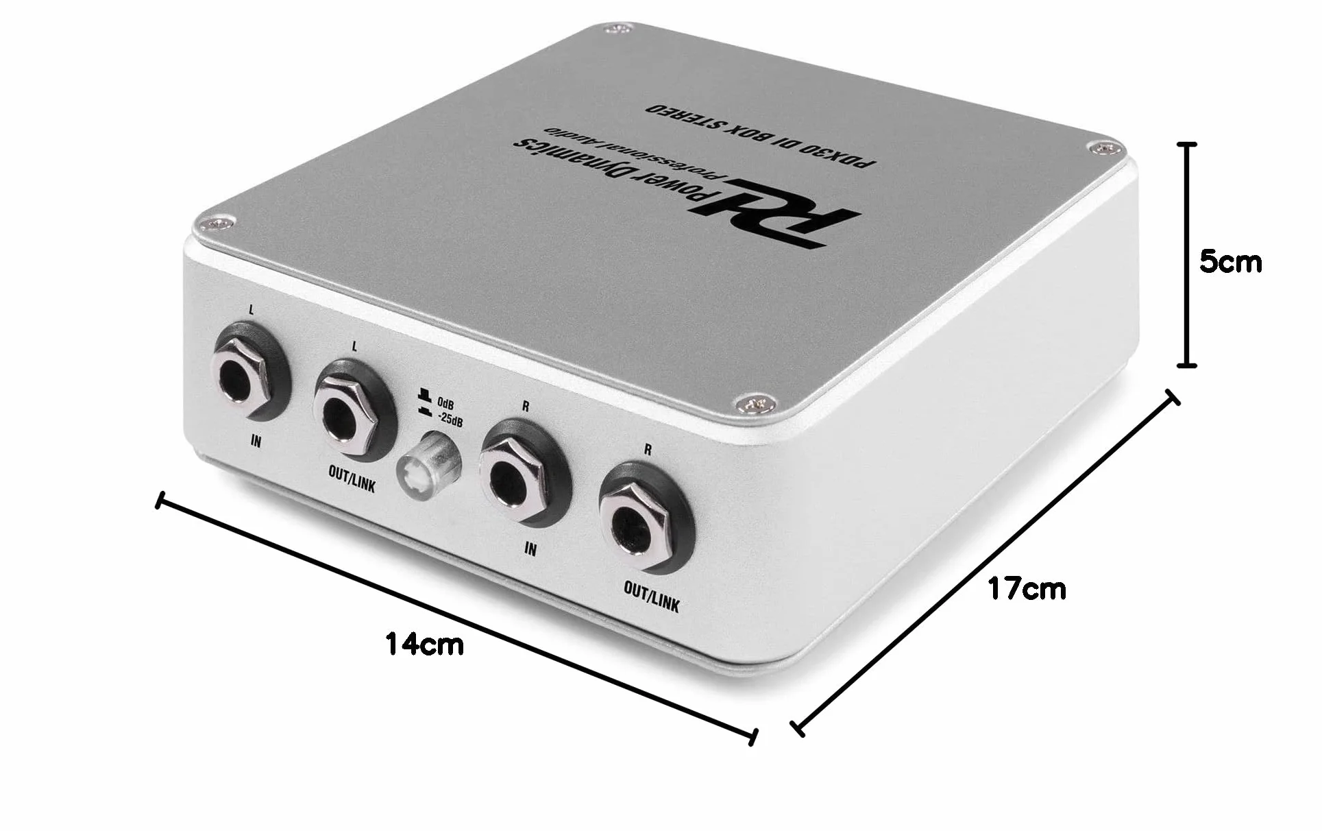 Power Dynamics PDX30 Caja DI Estéreo - Caja DI Profesional, Salida XLR balanceada, Entrada/Salida de Jack estéreo de 6,3 mm, alimentación conmutable: Pila de 9 V/alimentación Phantom de 48 V
