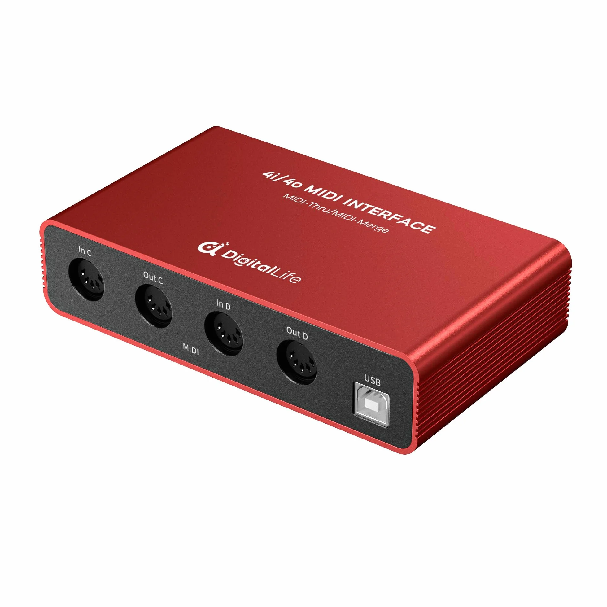 DigitalLife Interfaz MIDI Quad-I/O 5-PIN DIN - Caja MIDI Thru (4-In/4-Out) & Caja MIDI Merge (2-In/4-Out), 8 Indicadores LED, Metal