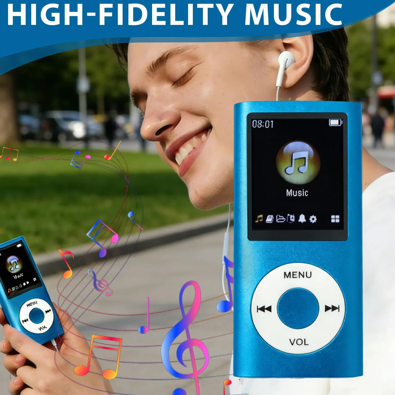 Reproductor MP3 MP4 Portátil con Pantalla LCD 1.8 Pulgadas, Radio FM, Grabación y Auriculares - Azul
