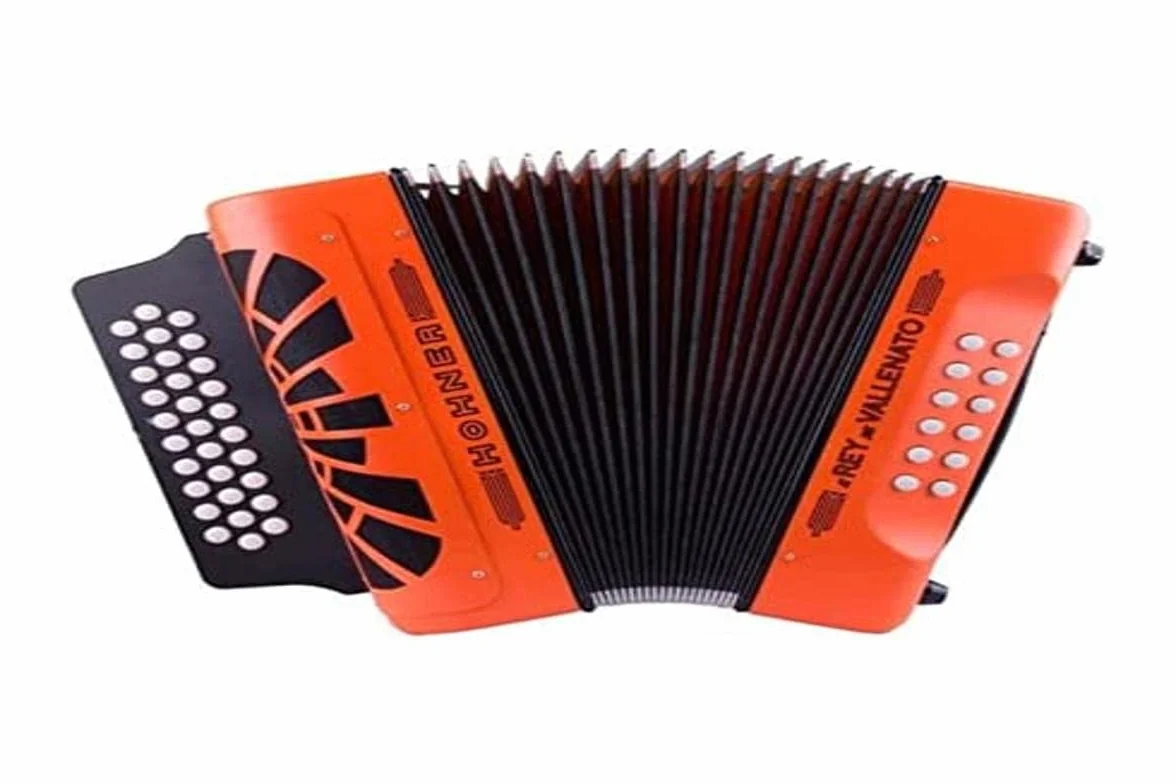 ACORDEONES DIAT. BOTONES. HOHNER Acordeon de piano cromatico EL REY DEL VALLENATO GCF NARANJA SILVER GRILL.
