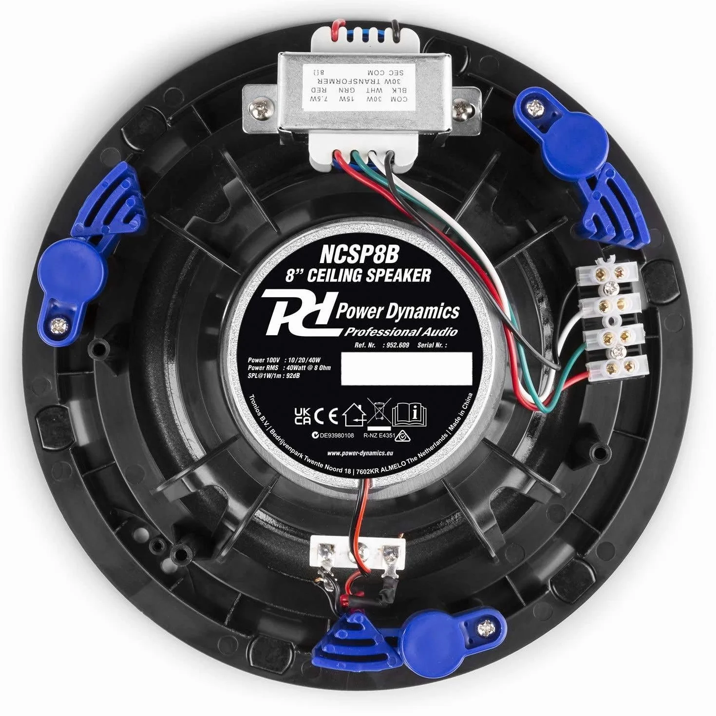 Power Dynamics NCSP8B Altavoz de Techo 100V 8 Pulgadas 40W Rejilla metálica