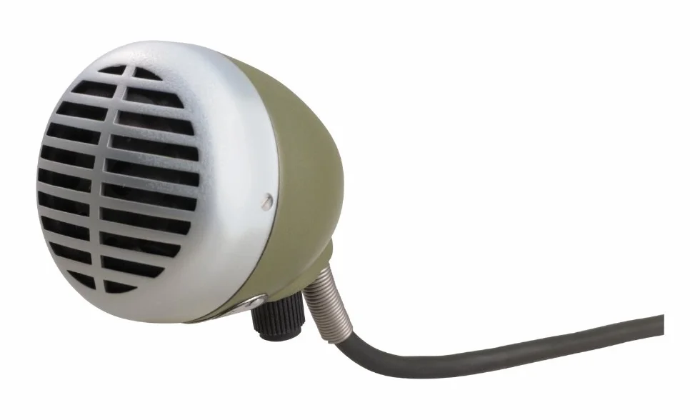 Shure 520DX Bullet Green Bullet Micrófono dinámico para jugadores de armónica de blues, patrón de recogida omnidireccional, perilla de control de volumen, cable unido con enchufe de 1/4 de pulgada