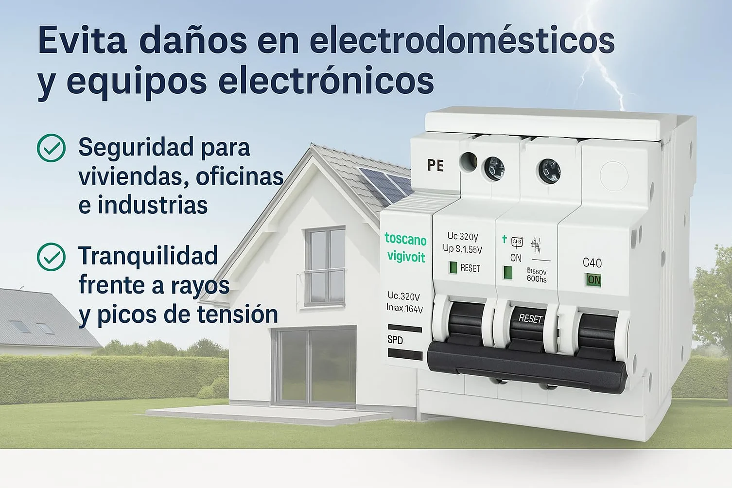 Rasmacor | Tóscano Protector Sobretensiones Transitorias y Permanentes 2P 32A COMBI-2P32T15 Toscano | No instalar en líneas sin neutro 240V | IGA 10kA | Imax 15kA | Montaje en Rail DIN