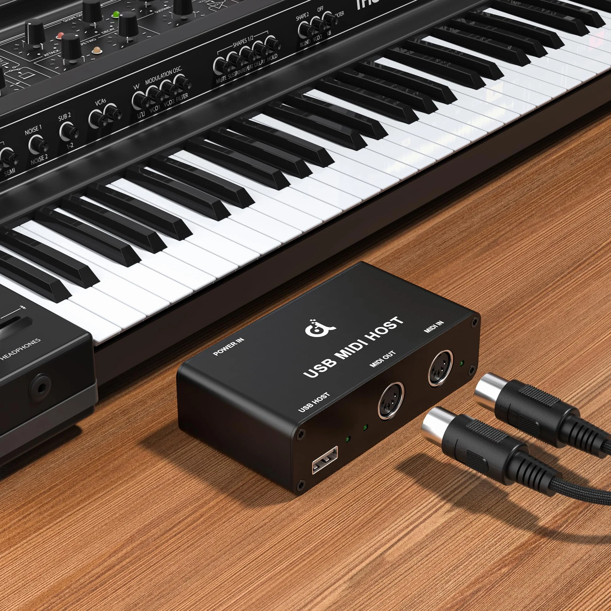 DigitalLife Interfaz MIDI USB Host Autónomo con Indicador LED, MIDI DIN de 5 Pines 1 Entrada / 1 Salida para Conectar Teclados y Controladores MIDI USB (Negro, Metal, UMH-10)