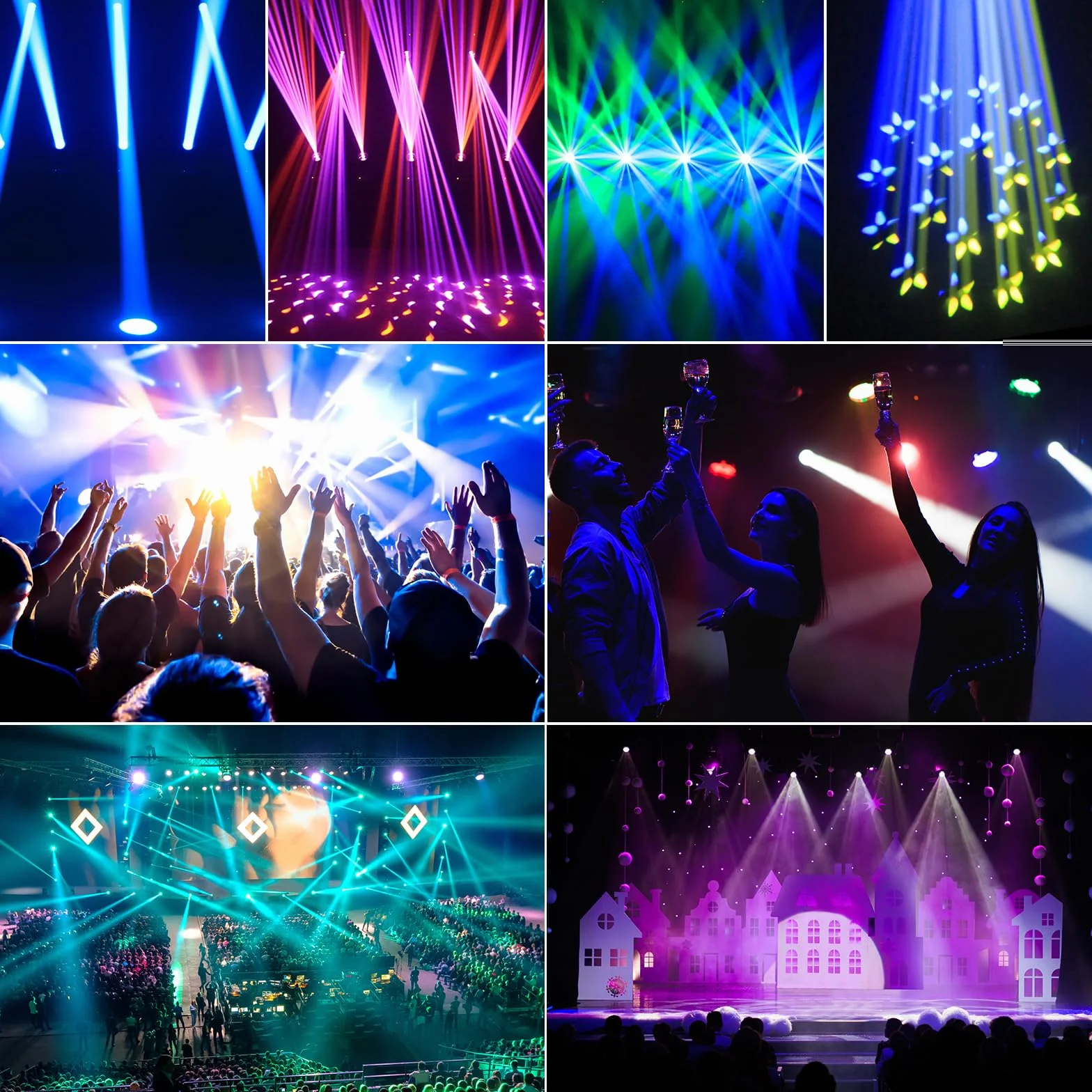 4 piezas Cabeza Móvil LED 200W Beam Iluminación de Escenario 7+1 Colores12 Gobos con tira de luz 18 Prisma Foco Luces de Fiesta DMX512 para Fiesta Cumpleaños Bar Discoteca