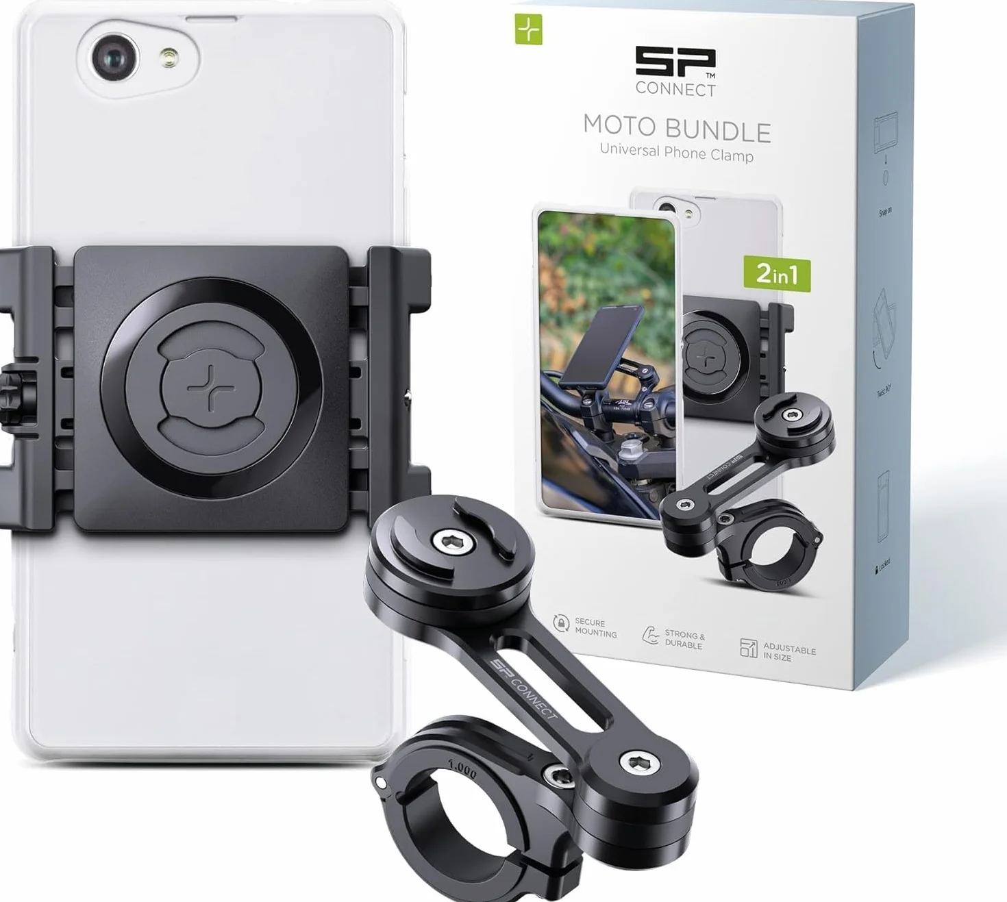 SP Connect Soporte Universal para teléfono móvil para Moto, Bicicleta, ciclomotor, Scooter, Accesorio para navegador de Todos los teléfonos Inteligentes como iPhone, Samsung
