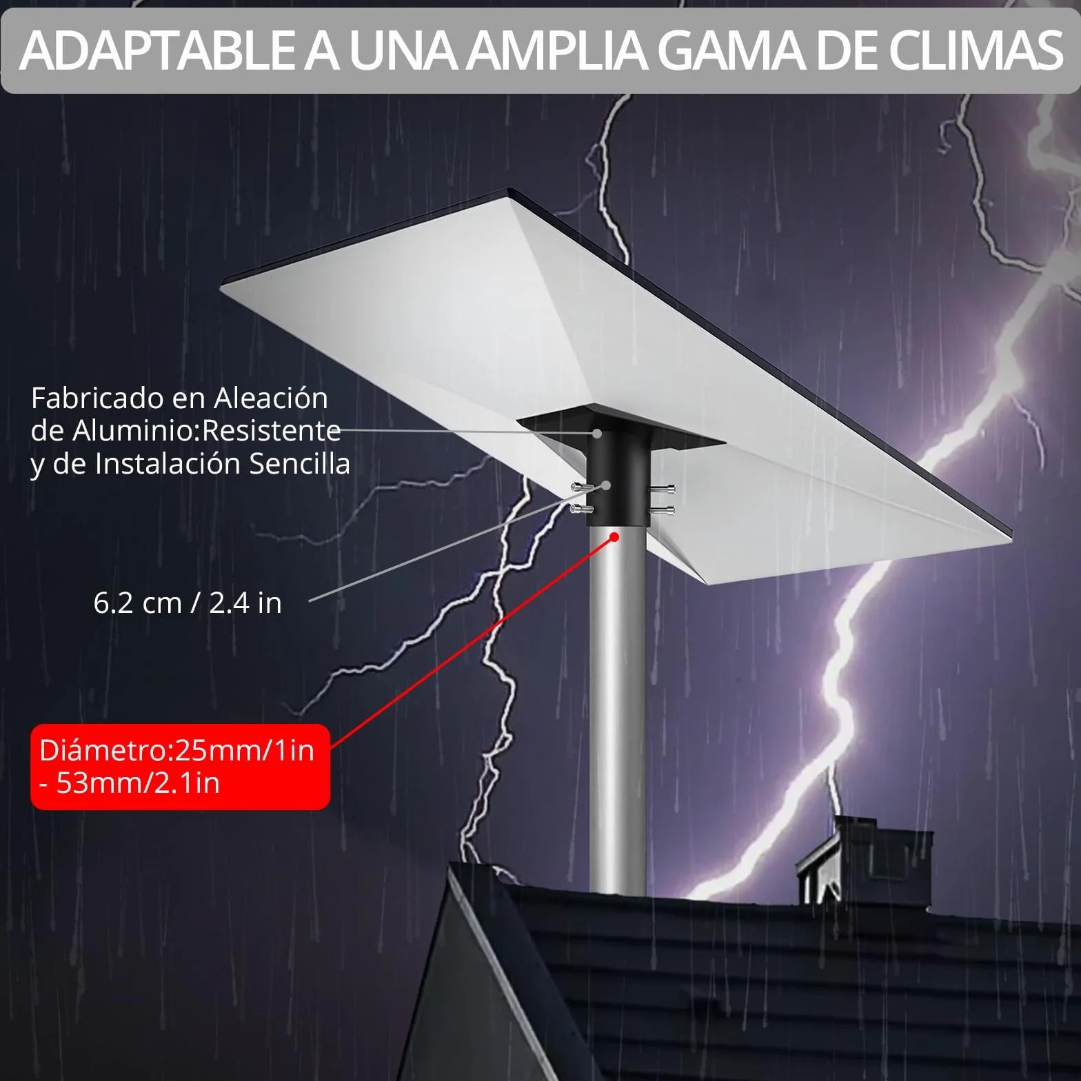 Justech Adaptador para Tubo Starlink Gen 3 Soporte Ajustable 360° + 20° Inclinación Aleación de Aluminio Compatible con Diámetro 25-53mm | Instalación en Techo/Pared/Suelo, Diseño Sin Tuercas