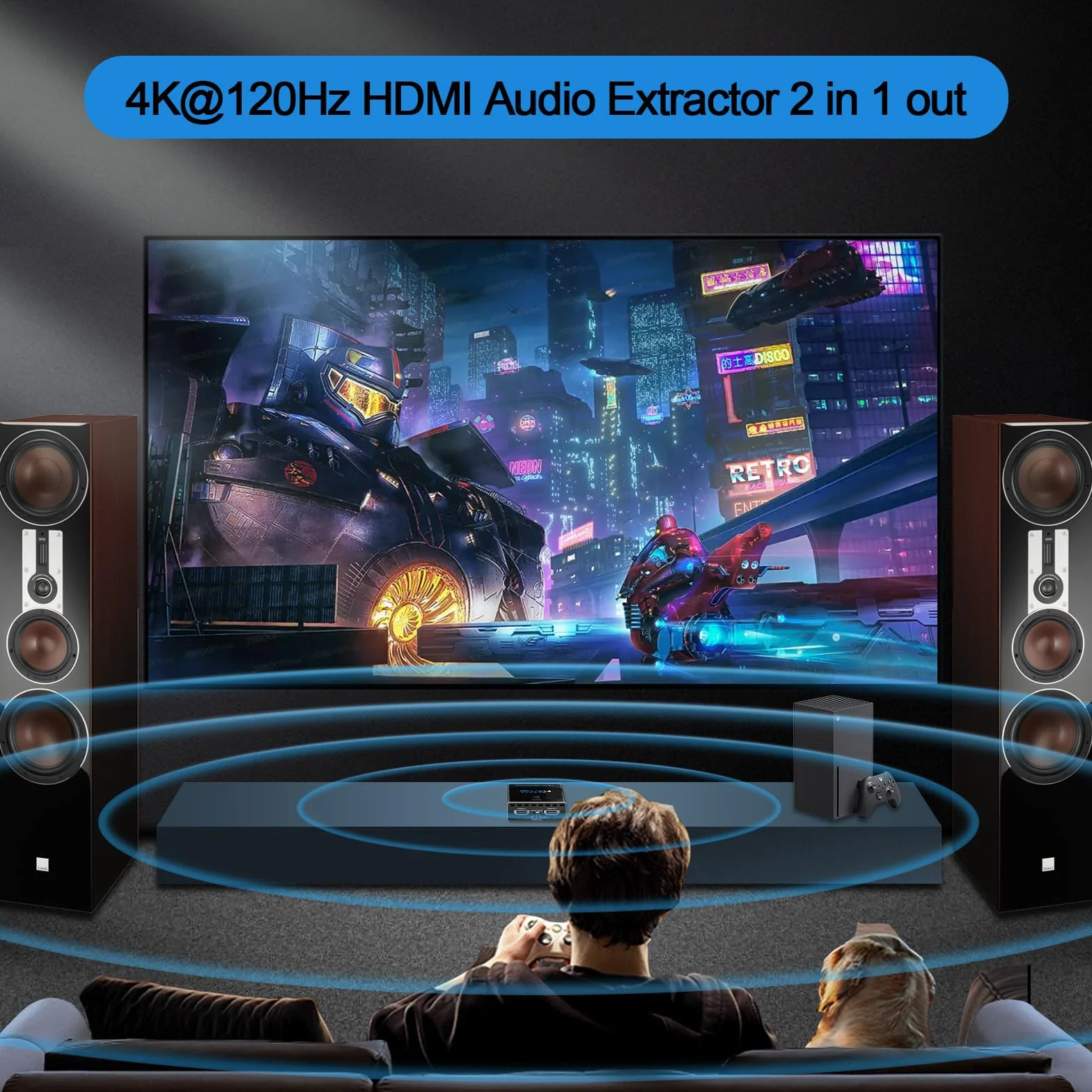 Extractor de audio HDMI 2.1 4K 120Hz VRR ALLM, conmutador ARC 2 entradas 1 salida, convertidor HDMI a SPDIF óptico 7.1/5.1CH