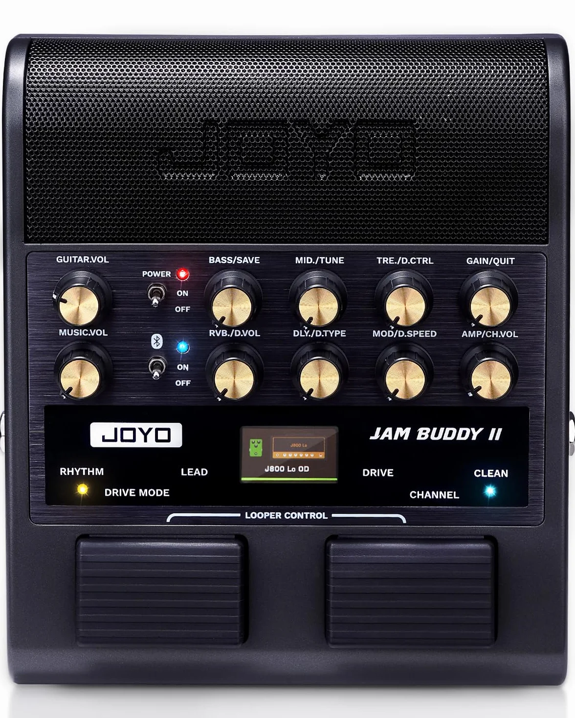 JOYO Amplificador Combo de Guitarra, 10 W, portátil, con pedal de efectos múltiple – 14 modelos de amplificación, ecualizador de 3 bandas, 36 ritmos y looper, grabación OTG, Bluetooth (Jam Buddy II
