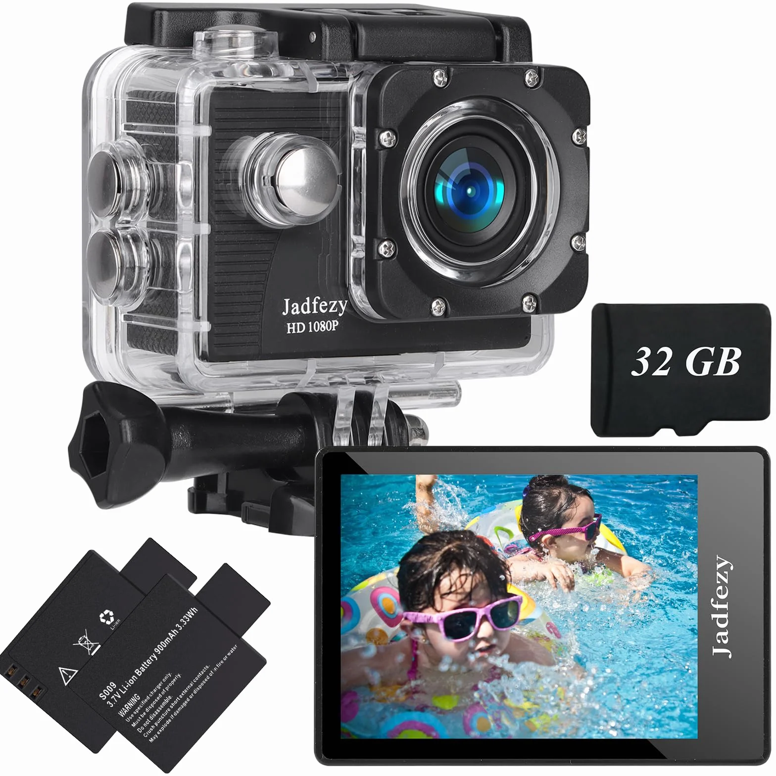 Cámara Deportiva HD 1080P 30M Subacuática 140° Gran Angular 2 Baterías 900mAh Kit Accesorios