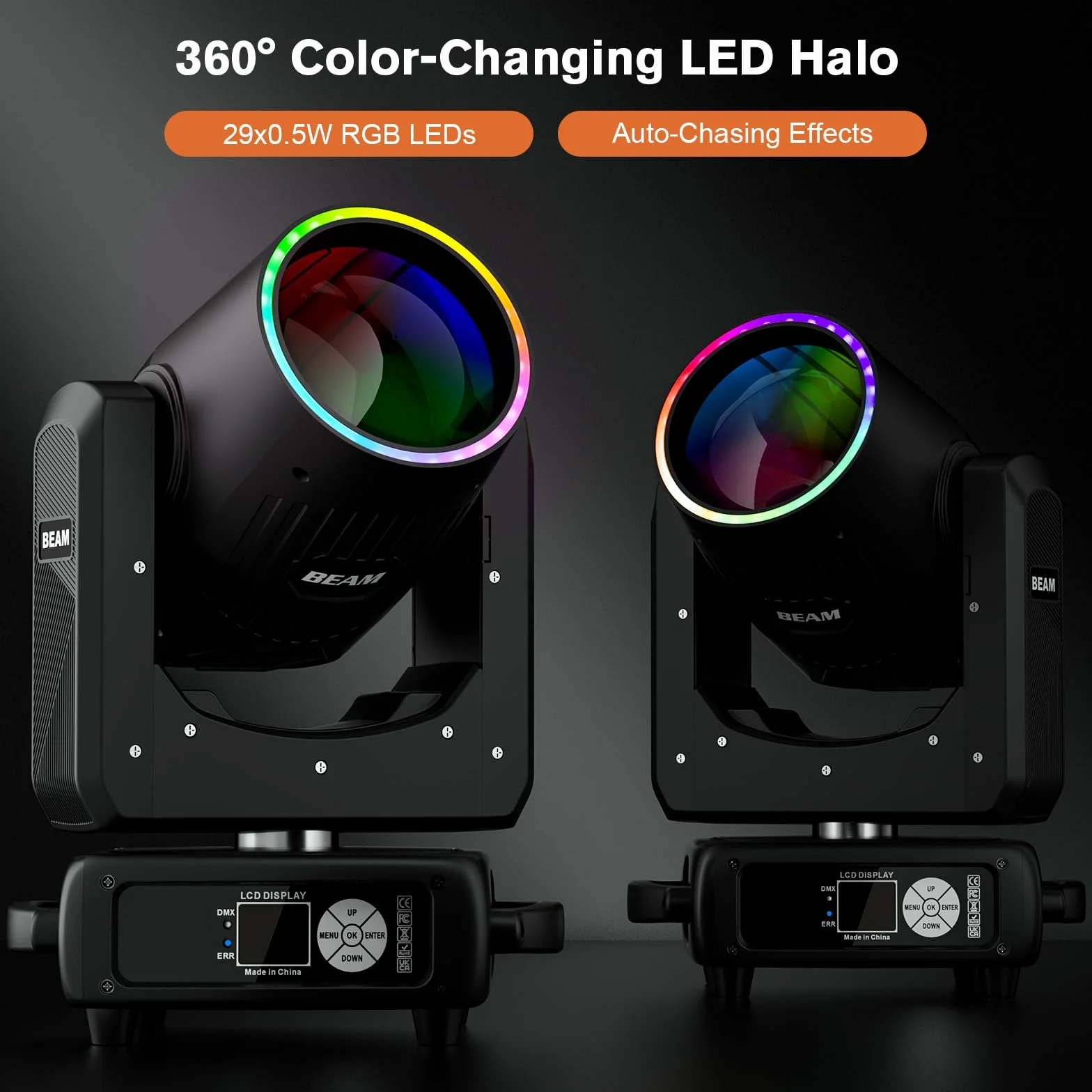2Pcs Cabeza Móvil LED de Haz de 295W, Enfoque Electrónico 14+1 Patrones 13+1 Colores Efecto de Atomización de 48 Prismas para Escenario Club DJ Fiesta Boda Navidad