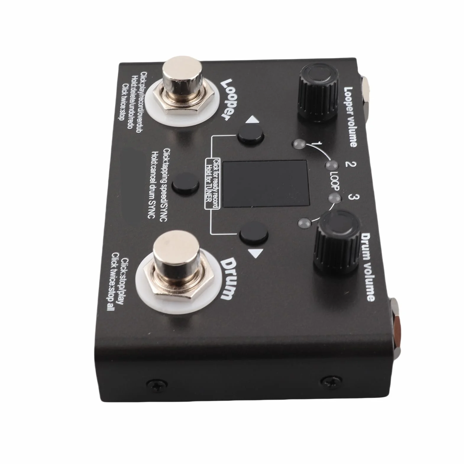 Drum Looper Pedal Professional Metal 4 Ubicaciones de Almacenamiento 11 Minutos Tiempo de Grabación con Sintonizador Incorporado para Guitarristas y Músicos Negros