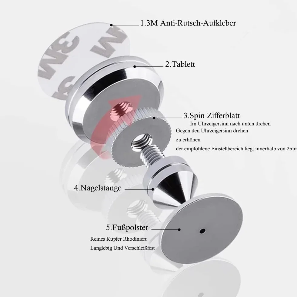 Tacos de Altavoz, Picos Antivibratorios Regulables con Arandela para Altavoces Alta Fidelidad, Subwoofer y DAC CD