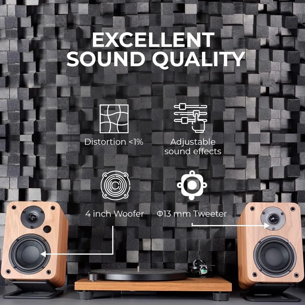 VULKKANO A4 ARC Altavoces Autoamplificados con Woofer de 4", Bluetooth 5.0, HDMI ARC, Optica, RCA, USB, con Salida Subwoofer, Monitores de Estudio con Diseño Elegante, Color Marron