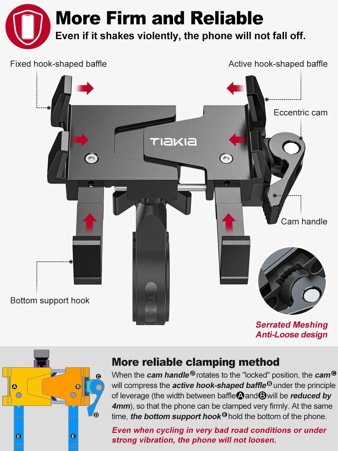 Tiakia Soporte Móvil Bicicleta Universal Manillar 6 Garras 360° Rotación Aleación Aluminio 4.5-7"