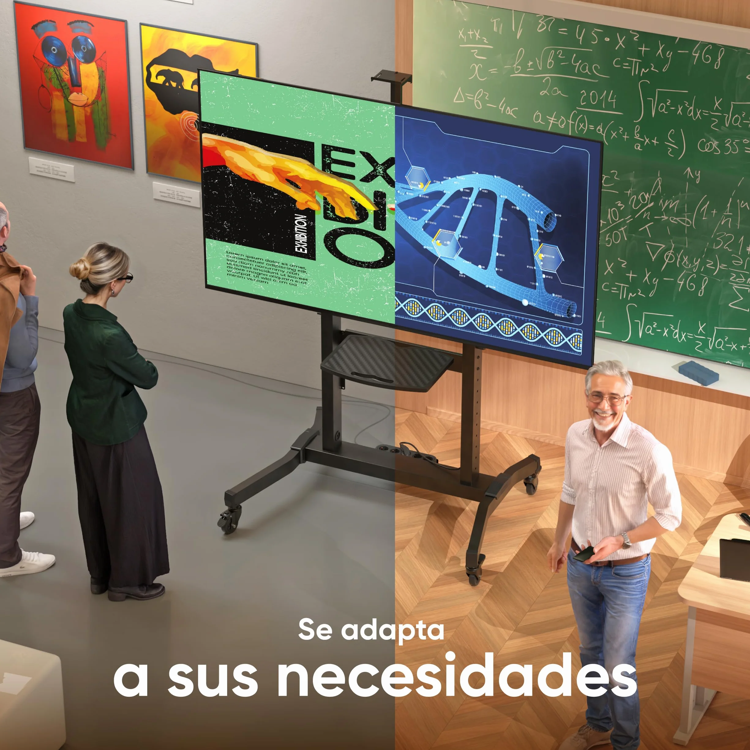ONKRON Soporte TV Ruedas 50-100 Pulgadas, Carga Total 130 kg, VESA 200x200-1000x600 mm, Pie para Television Inclinable, con Altura Ajustable, Soporte TV Pie Móvil, con Estante, Negro TS1991-B