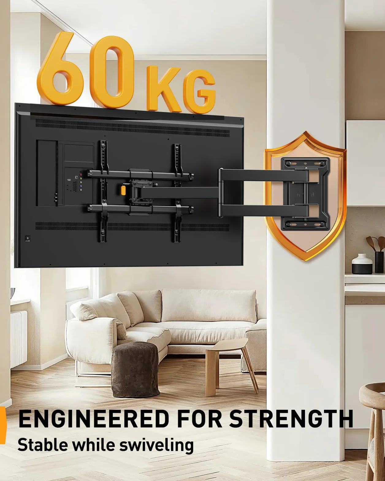 Perlegear Soporte TV Pared Brazo Largo 700 mm 32"-65" Inclinación Doble Gestión Cables 60 kg VESA 400x400 mm PGMF24B