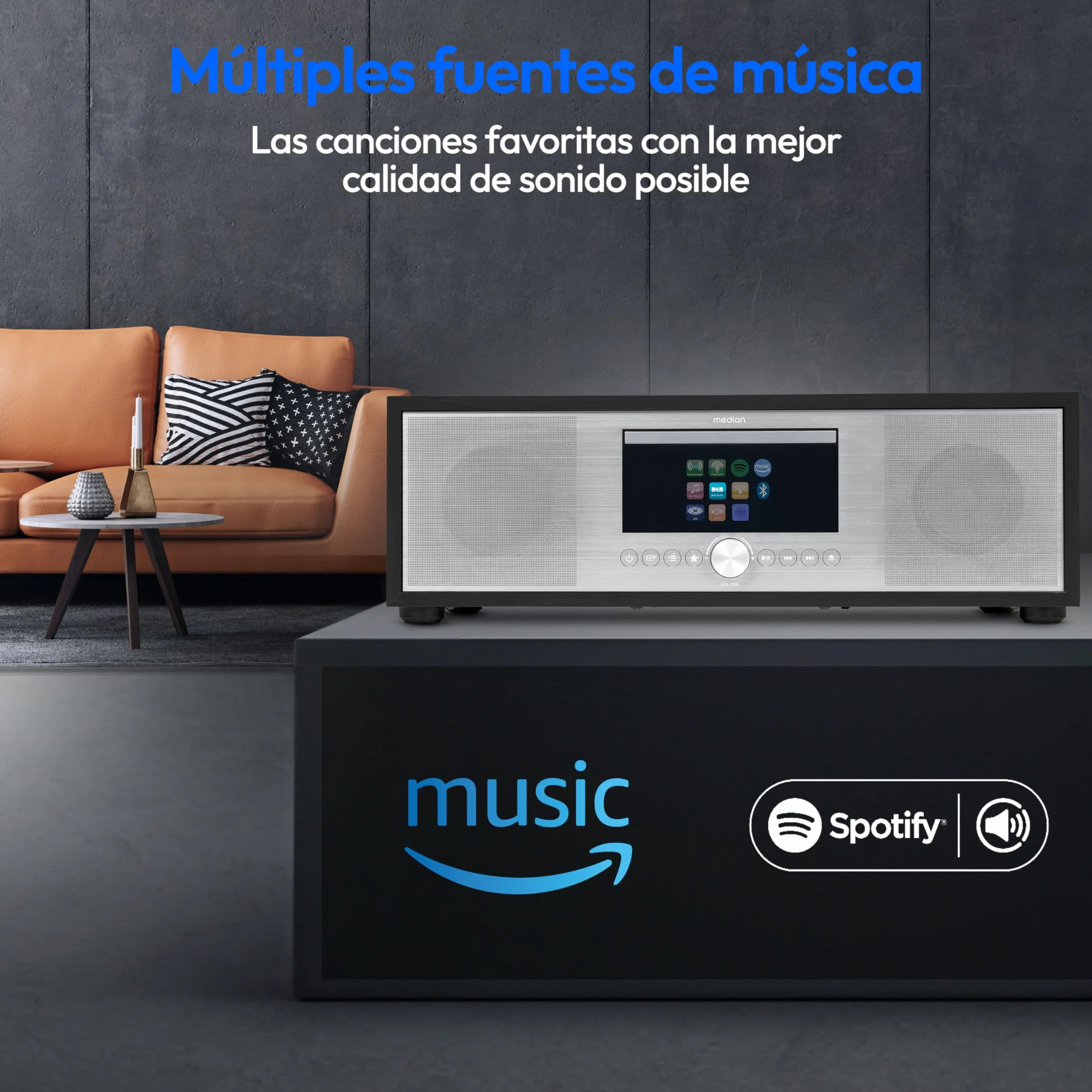 MEDION P66400 Sistema de Audio 2.1 All in One con Subwoofer Plata Radio Internet Dab+ CD MP3 Spotify