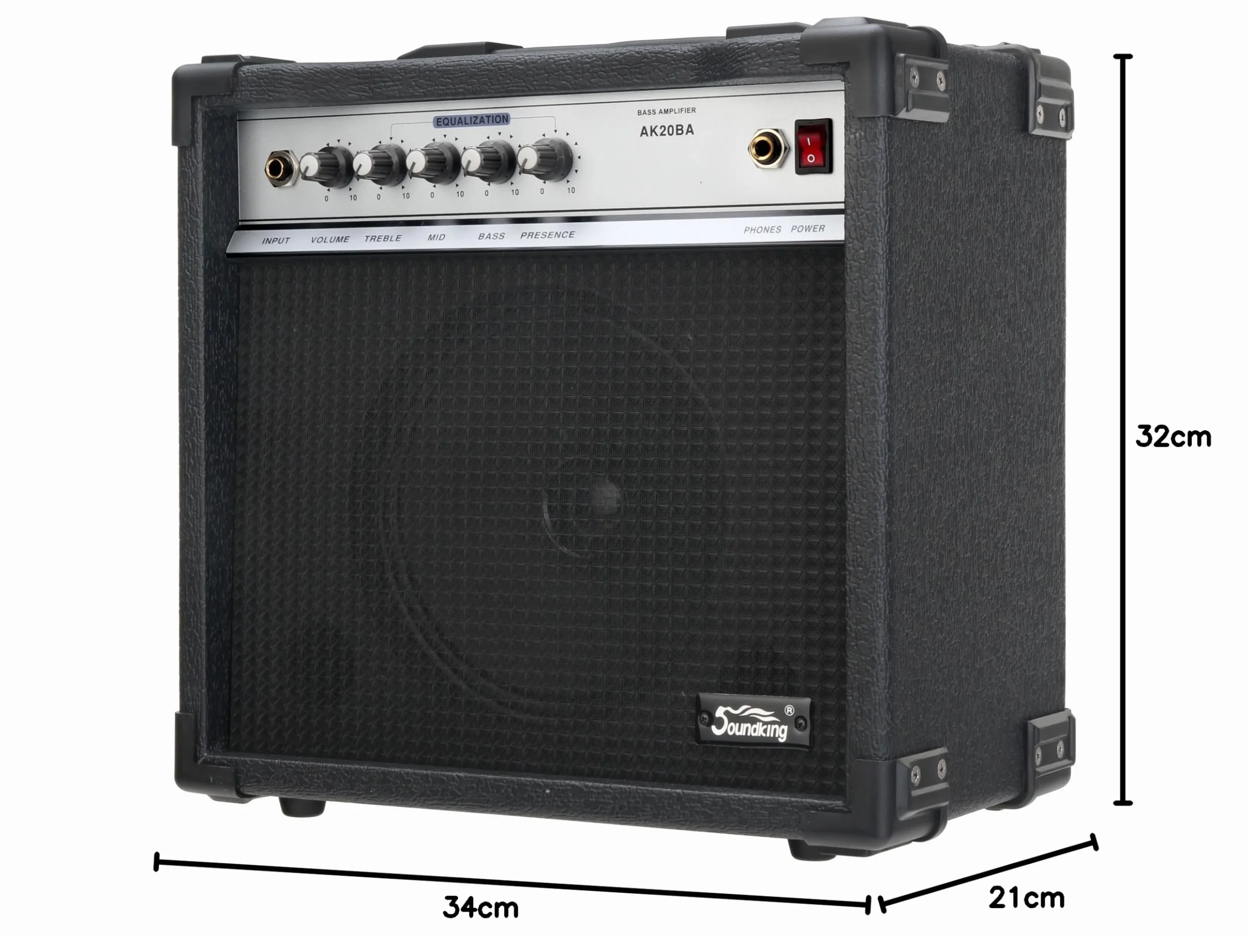 Amplificador Bajo Soundking AK20BA 20W RMS - Ecualizador 4 Bandas, Altavoz 8", Salida Auriculares, conexión Pedal, Combo Ideal para Principiantes con Esquinas Protectoras Extra Resistentes.