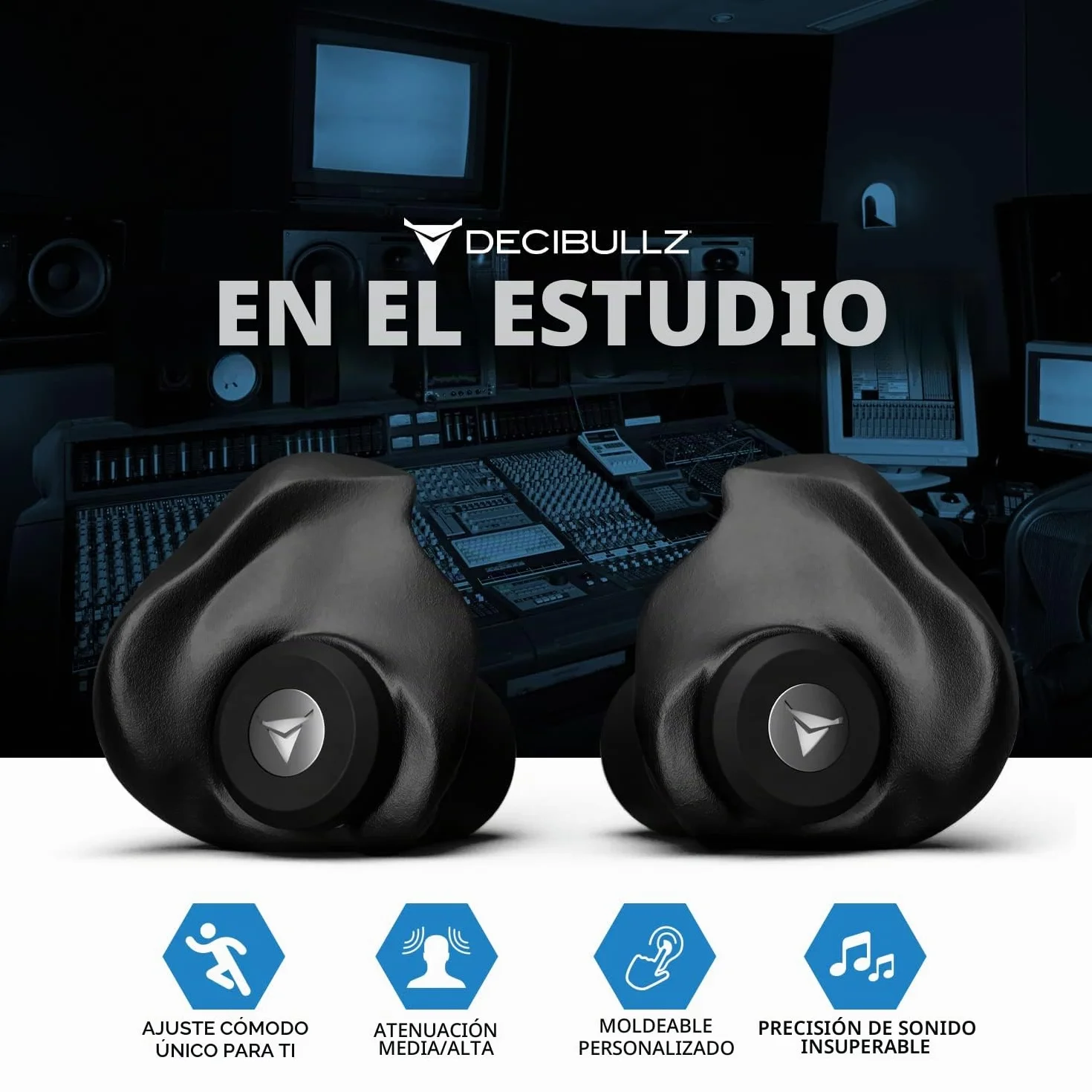 Decibullz Filtros de ruido moldeables profesionales con tecnología de filtración acústica profesional, perfectos para músicos, grabadores y asistentes a conciertos