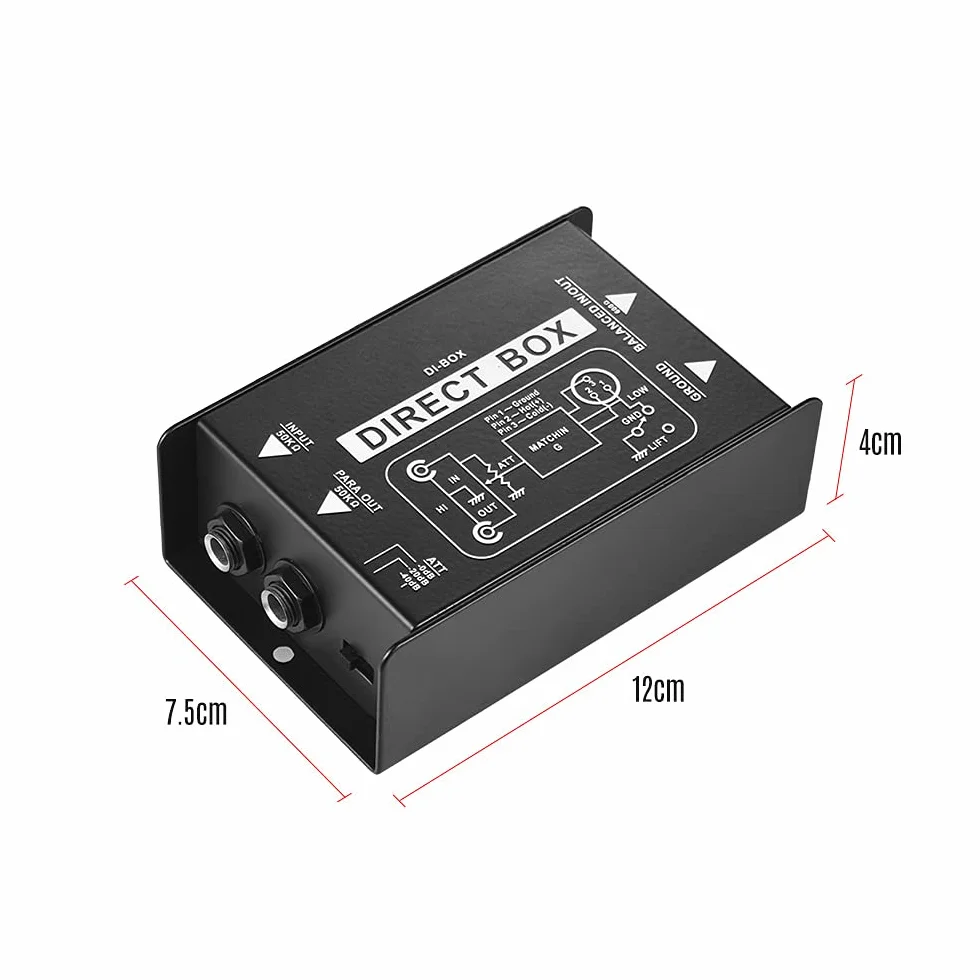 Direct Box - Convertidor profesional de señal de inyección directa DI-Box pasiva de un solo canal con interfaces XLR TRS para guitarra eléctrica, bajo en vivo