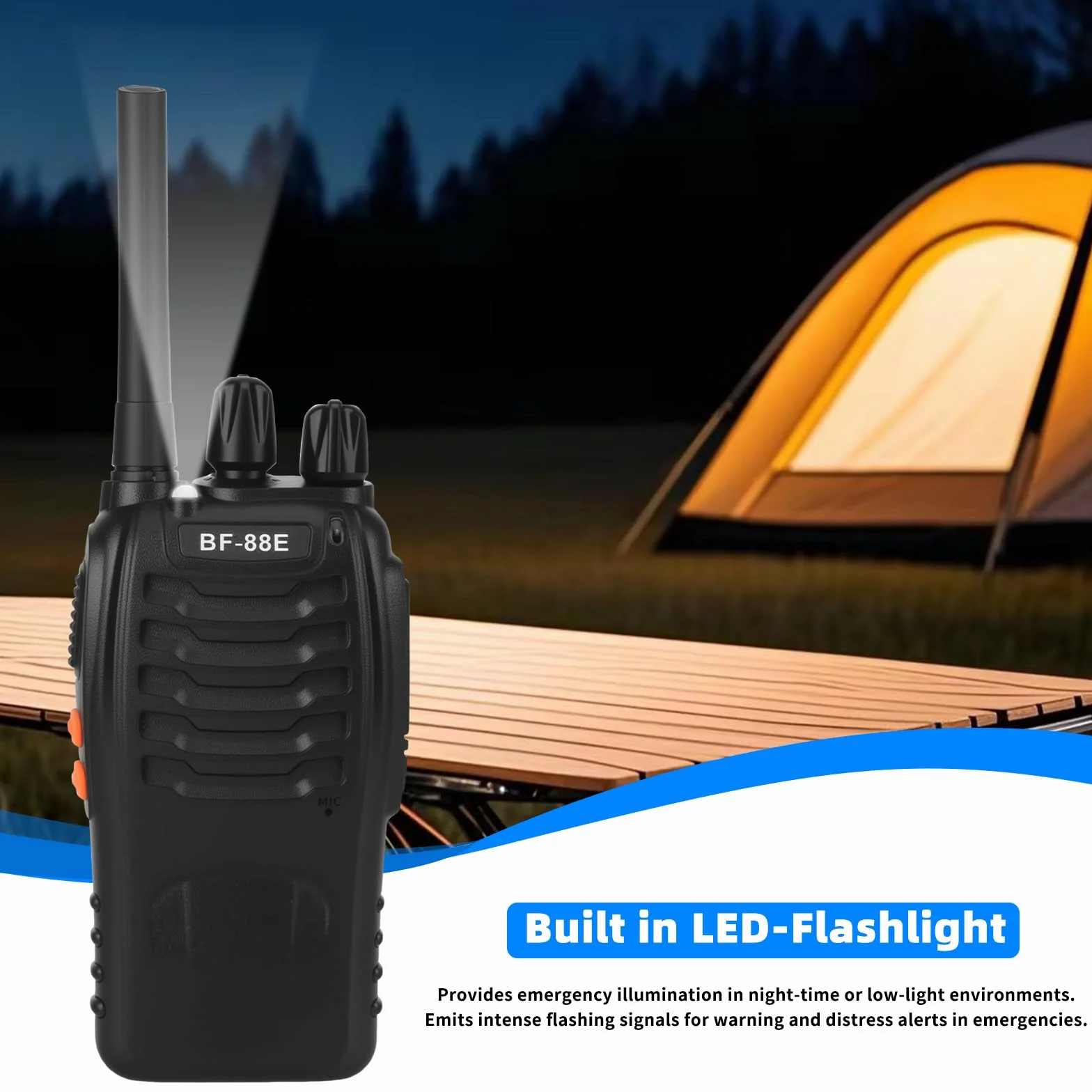 Walkie Talkie Profesionales, USB Recargables 1500mAh, 16 Canales CTCSS DCS, PMR 446 Radiocomunicación con el Auricular Incorporado Antorcha de LED, VOX - 1 Pare Negro BF-88E