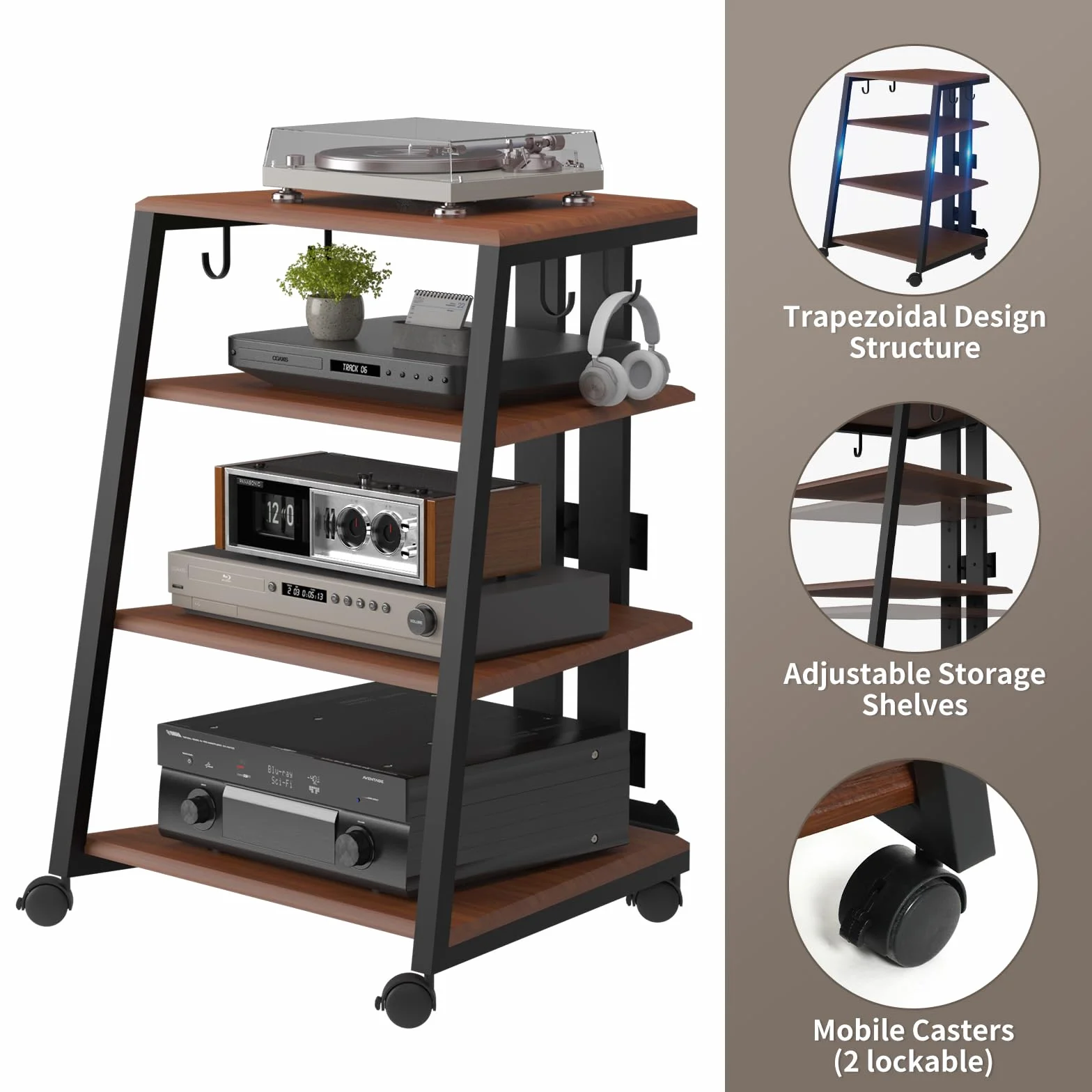 AIMEZO Mueble HiFi Estanteria HiFi para Equipo de Música con Soporte para Micrófono, Soporte Tocadiscos de Vinilo, Estantería HiFi para Sistemas de Audio, Marrón
