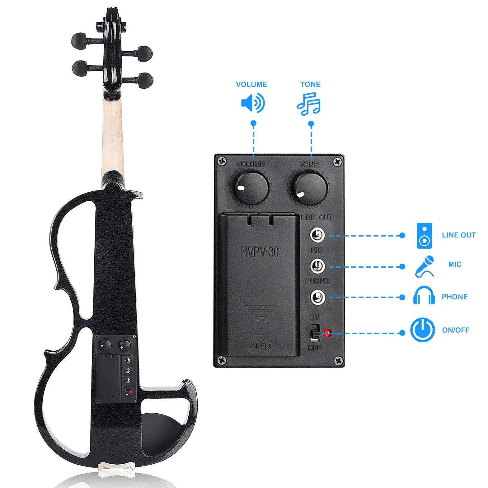 Vangoa Violín eléctrico de tamaño completo 4/4, violín eléctrico silencioso negro de madera maciza con accesorios de ébano, kit para principiantes para adultos y adolescentes