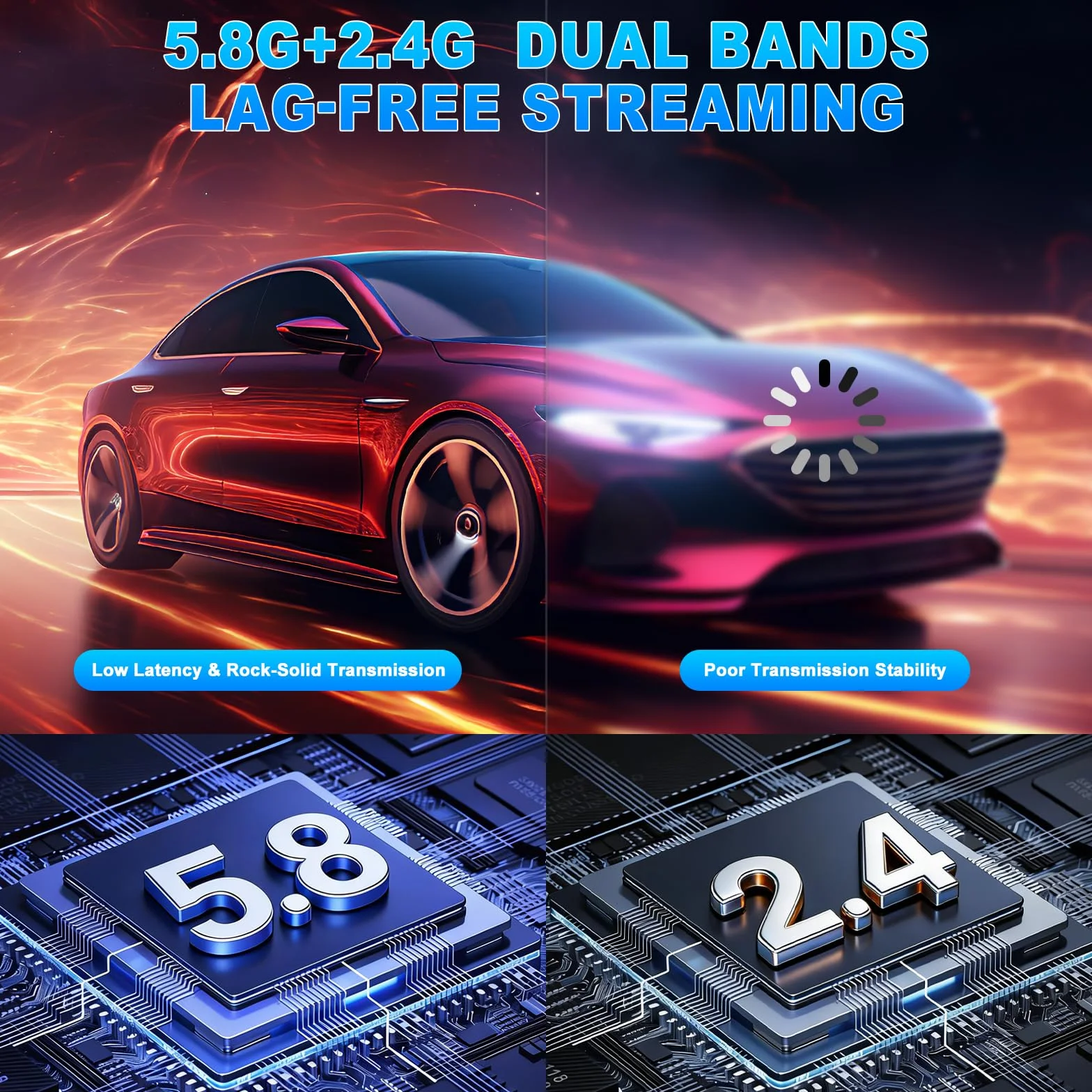 Transmisor y Receptor HDMI inalámbrico 2026, 5.8 G + 2.4 G de Doble Banda, más Pantalla LED, decodificación 4K 1080P a 60Hz Salida de Video Ultra HD, Kit Extensor de Enchufe de Video