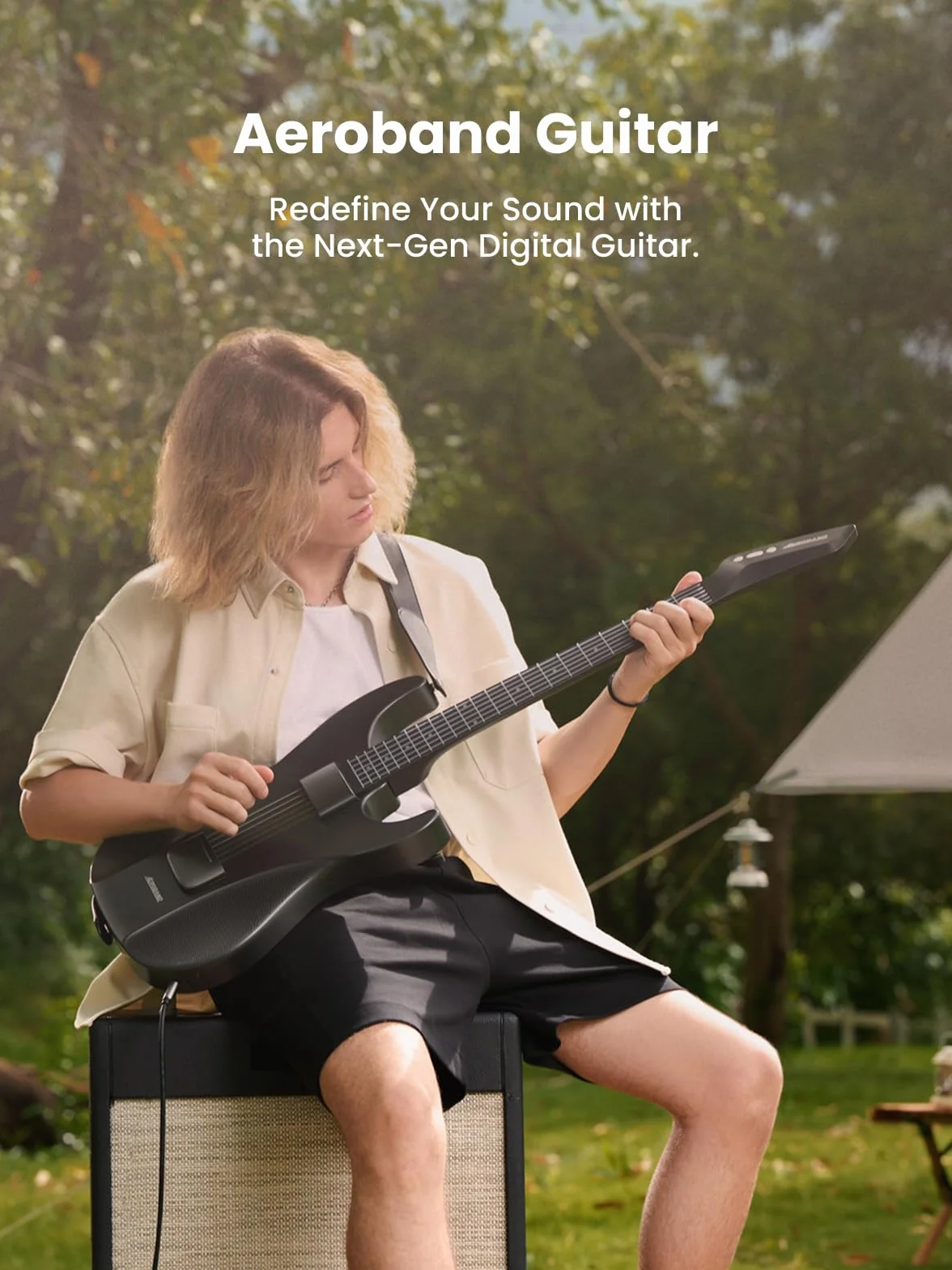 AeroBand Guitarra Eléctrica Acústica Sin Cuerdas, Innovadora Guitarra de Viaje para Principiantes, Entusiastas, Adultos, Regalo (blanca)