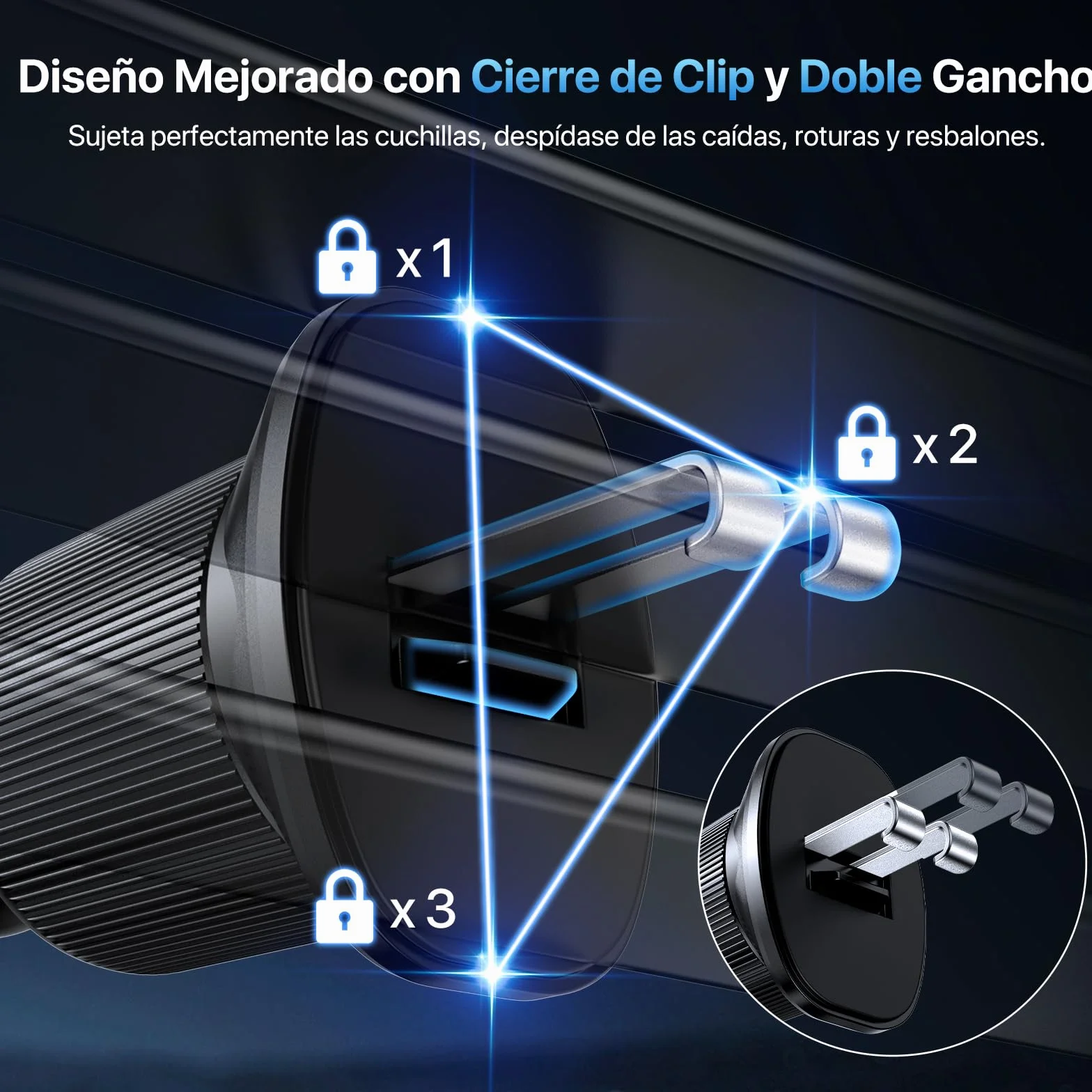 Miracase Soporte Movil Coche [Potente Ventosa& Gancho Doble Metálico] 3 in 1 Suporte Telemovel Carro para Parabrisas/Salpicadero/Ventilación de Aire, Soporte Teléfono Coche Universal para Smartphone