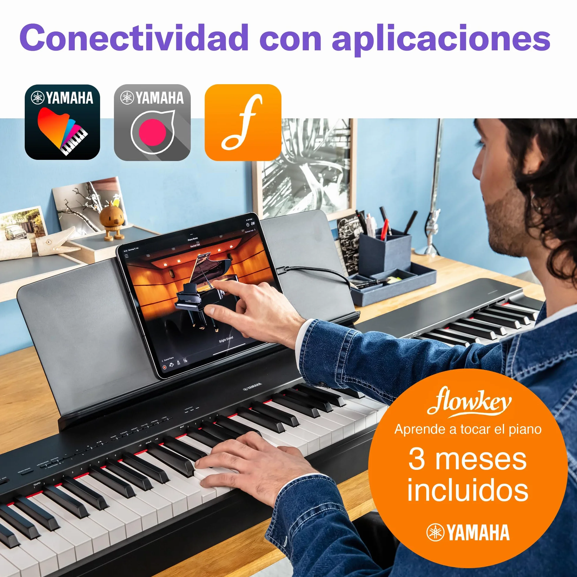 Yamaha P-225 piano digital ligero y portátil, con teclado Graded Hammer Compact, 88 teclas y 24 voces de instrumentos, negro