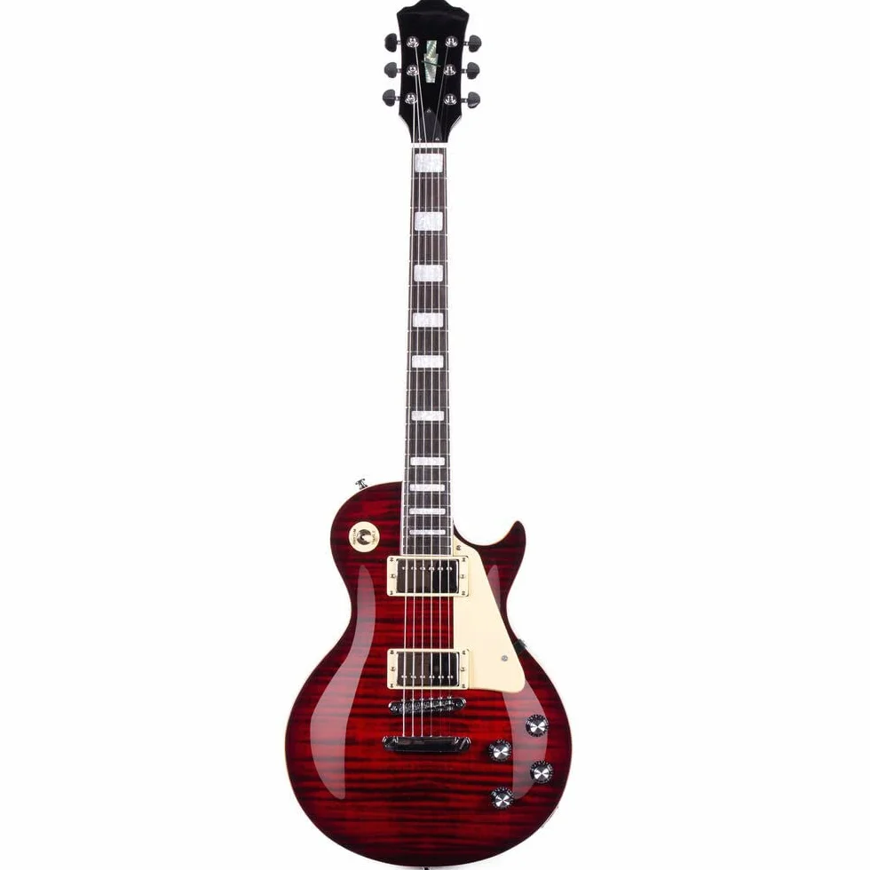 Les Paul - Kit de guitarra eléctrica de 101.6 cm para principiantes, intermedios y profesionales, guitarra de cuerpo y mástil sólidos de caoba, pastillas Humbucker cromadas con bolsa (rojo)