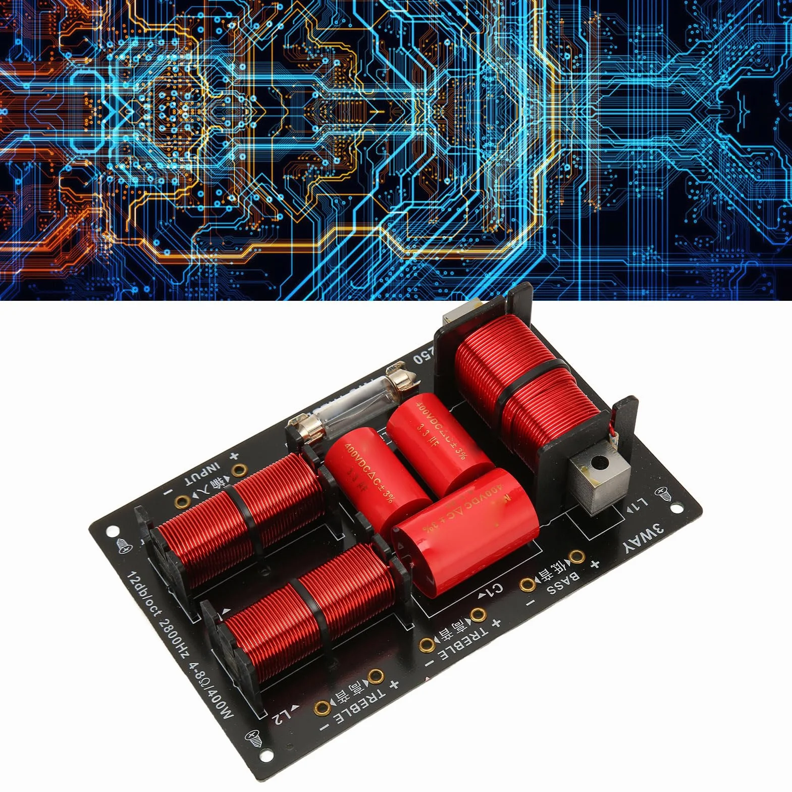 Divisor de Frecuencia de Altavoz de 400 W, Placa Distribuidora Cruzada de Altavoz de Audio Hi Fi de 3 Vías y 2 Unidades, Módulo Divisor de Frecuencia de Graves Agudos