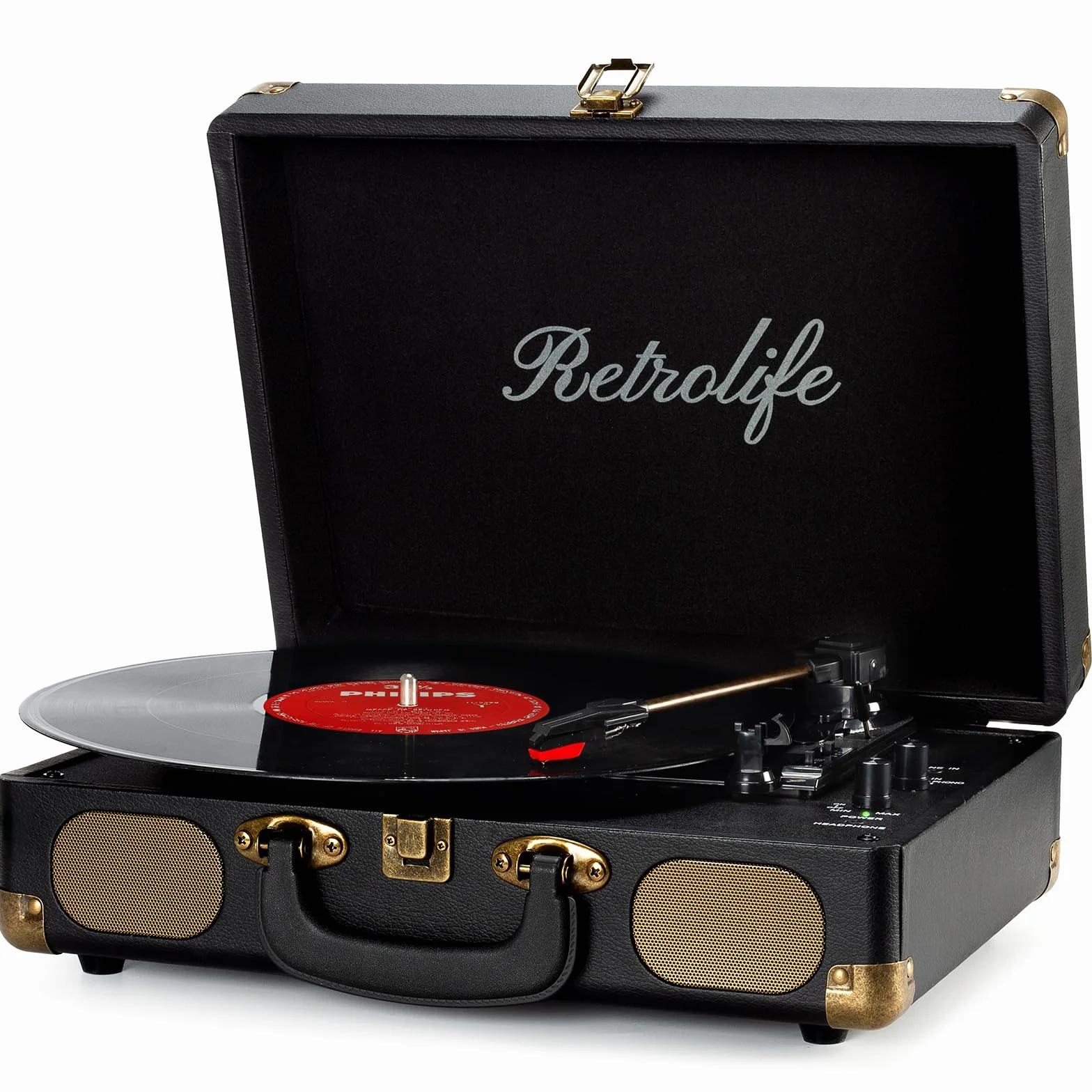 Tocadiscos de Vinilo Portátil 3 Velocidades 33/45/78 RPM Bluetooth Altavoces Incorporados Vintage