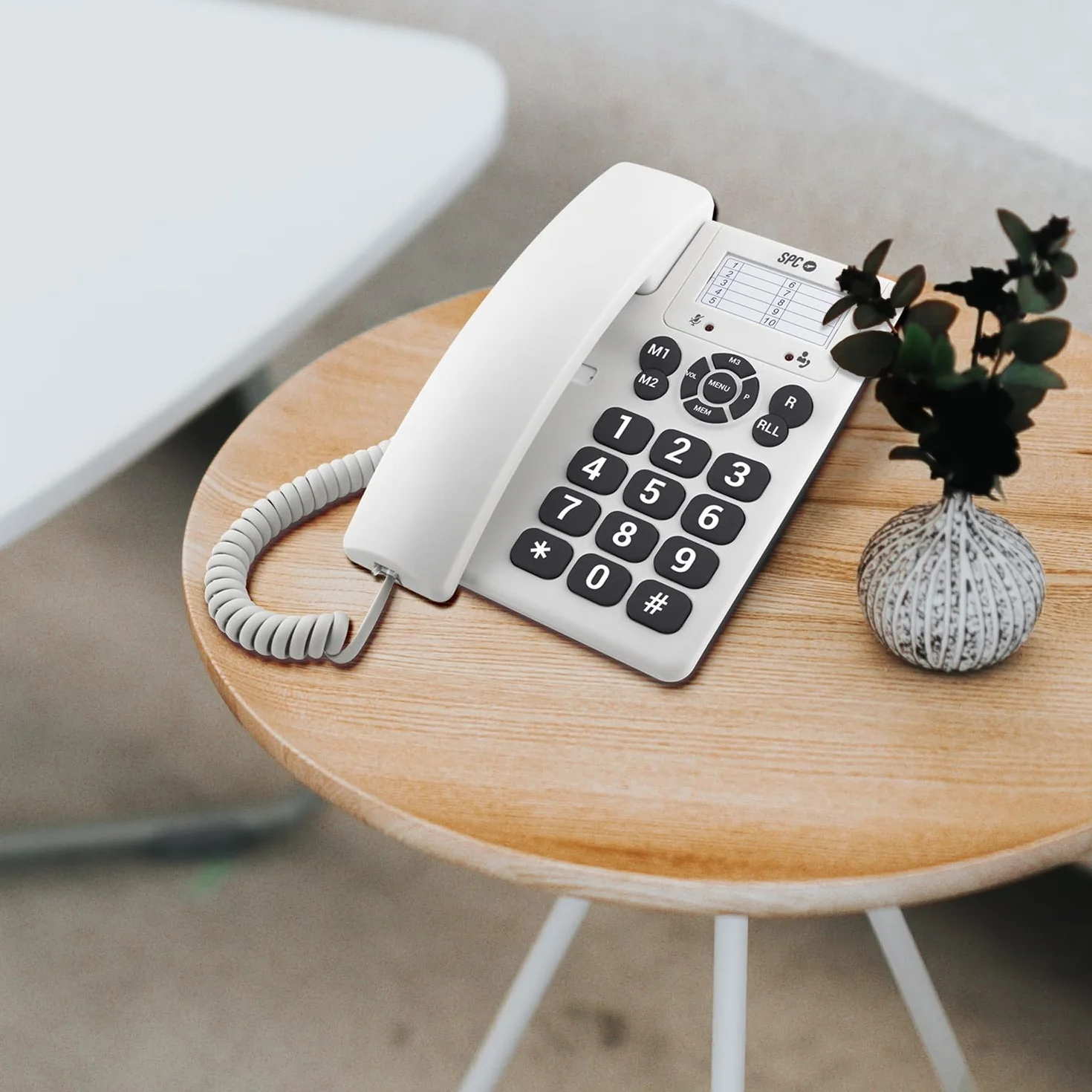 SPC Original Telefono Fijo Sobremesa Pared Teclas Grandes 3 Memorias Directas Volumen Timbre Extra Alto Blanco