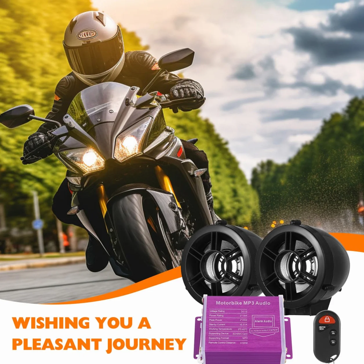 OUNONA Altavoces para motocicleta, amplificador, sistema de sonido de audio, sistema de sonido de radio para motocicleta