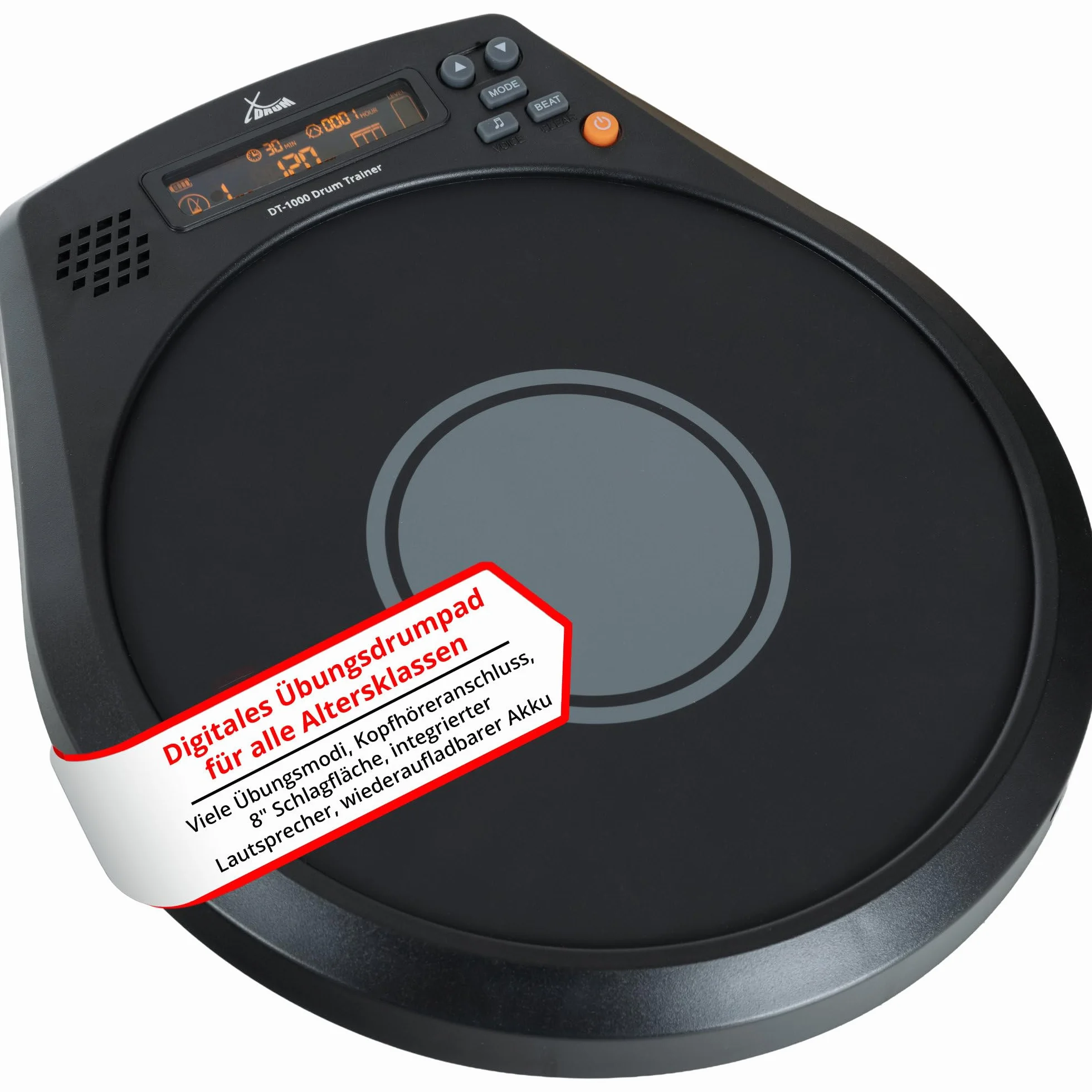 XDrum DT1000 Drum Trainer: 8 almohadillas de silicona, metrónomo, contador de golpes y visualización dinámica, batería de litio hasta 16 h, pad con entrada para auriculares, ideal casa y viaje