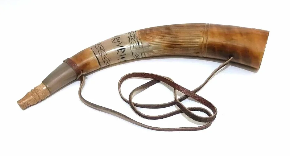 Cuerno de guerra tallado a mano shofar de 45,72 cm estilo trompeta con correa de cuero, acabado pulido oscuro