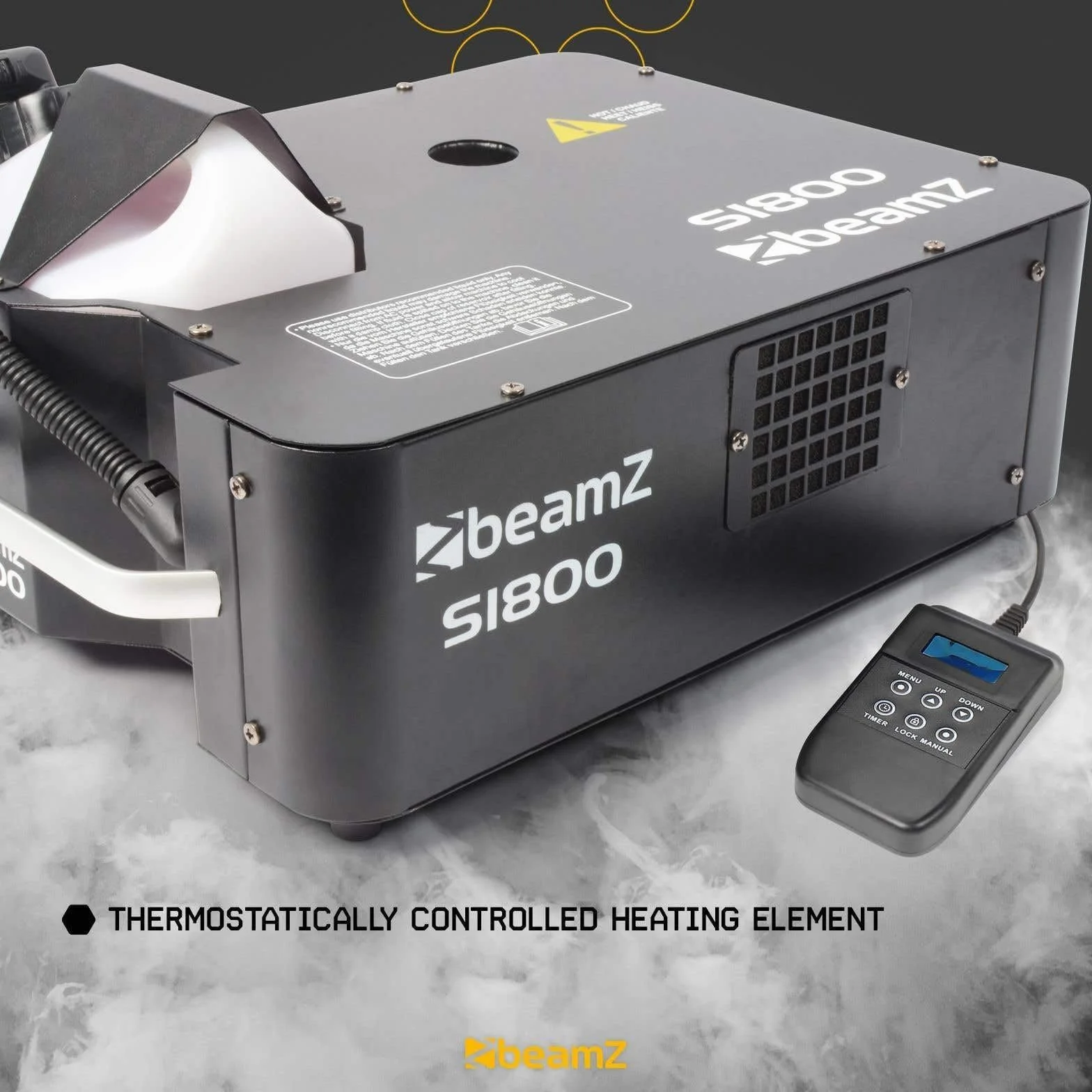 BeamZ S1800 DMX Maquina de humo 2 en 1, Salida de humo Vertical/Horizontal, 1800 W Maquina de humo para Clubs, Discotecas, Espectáculos Profesionales, Eventos, Bodas, DJs, fiestas halloween