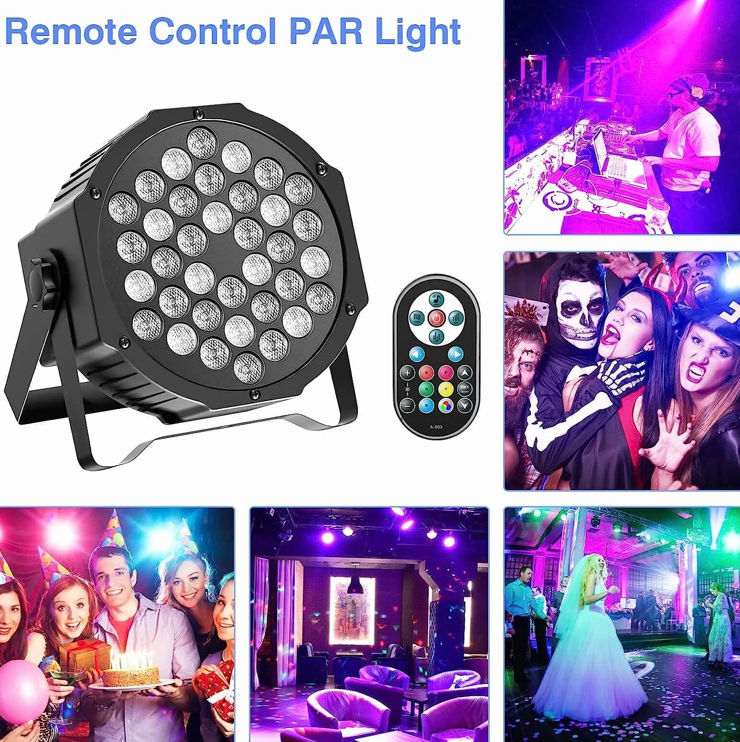 U`King 4 PCS RGB Focos Par 36 LED con Bolsa, 72W Luces Escenario con Control Remoto y Modo de Activación de Sonido, Luz de Discoteca para Fiestas Navidad DJ Bar