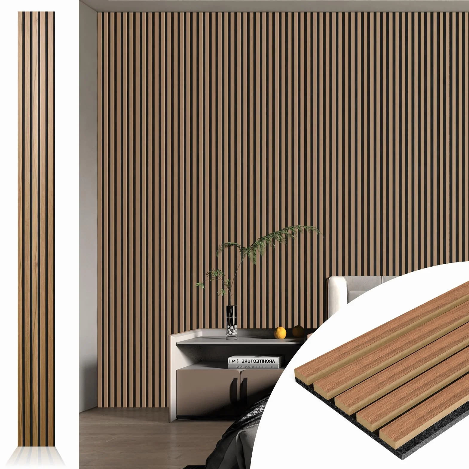 Art3d 4-pack 272 x 20 cm panel acústico de lamas para paredes y techos Panel acústico 3D nervado con acabado de madera Nogal