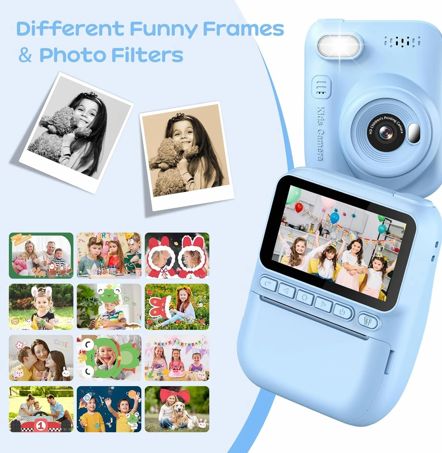 GREENKINDER Cámara Fotos Infantil Instantánea 14MP HD 1080P, 3,0 Pulgadas, con Tarjeta 32 GB y Papel de Impresión