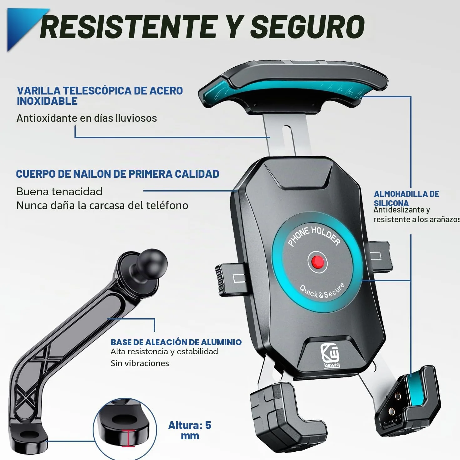 WACCET Soporte Movil Moto 360° Rotación Soporte Telefono Motocicleta Durable Anti Vibración Porta Movil Scooter Retrovisor Resistente al Óxido Portamoviles Moto para Móvil 4-7 Pulgada (Negro)