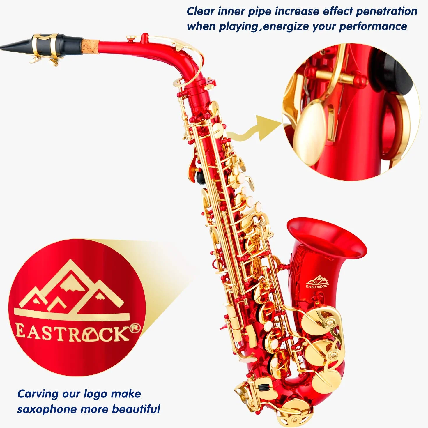 EASTROCK Kit completo de saxofón alto E plano para estudiantes principiantes con funda de transporte, boquilla, almohadillas para boquilla, guantes blancos, correa para el cuello