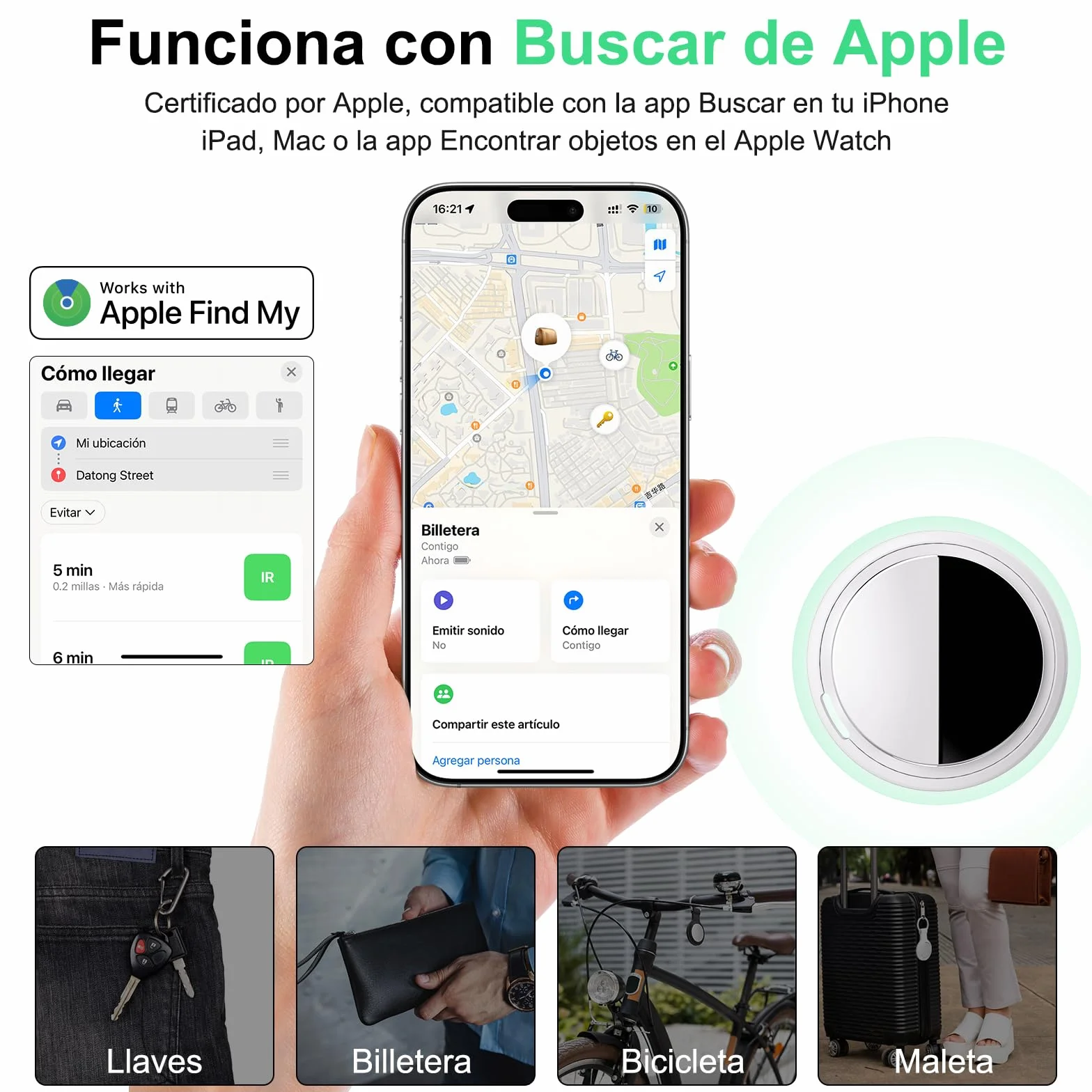 Smart Air Tracker Tag para Apple Buscar (Solo iOS), Bluetooth Rastreador para Llaves, Blanco, Paquete de 1