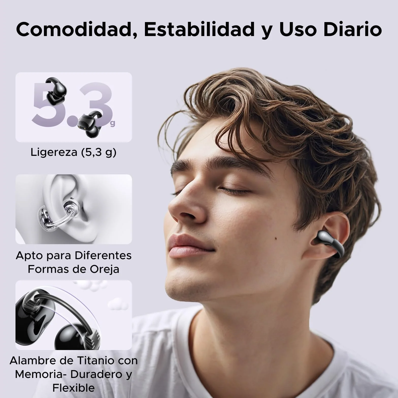 UGREEN HiTune S3 Auriculares Inalámbricos Audifonos Deportivos Auriculares Abiertos con Clip y Cancelación de Ruido ENC 30H de Reproducción Bluetooth 5.4 Carga Rápida USBC HiFi IPX5 Impermeable Negro