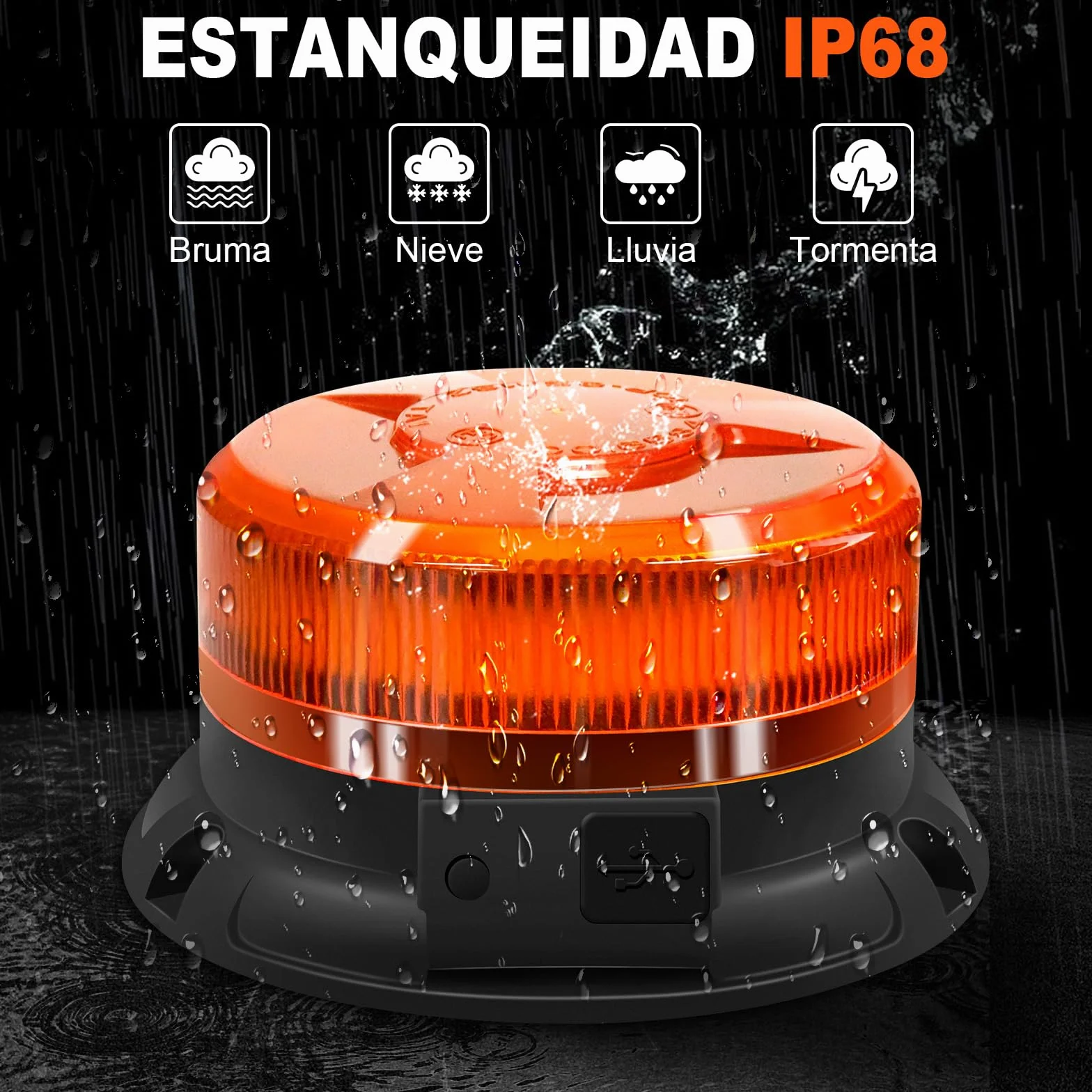 antom Rotativo Luz LED estroboscópica inalámbrico Con mando a distancia 12V-24V orange Luz de emergencia de magnético con tractores, carros de golf, UTV