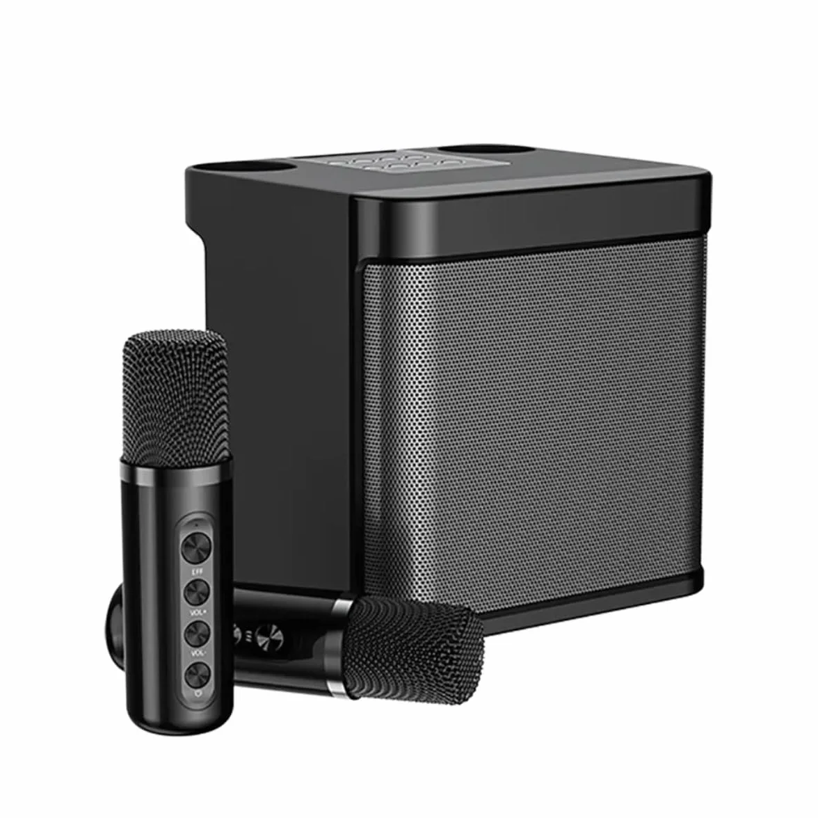 Klack Altavoz Subwoofer Karaoke Doble micrófono, Bluetooth, 100W, Cambiador de Voz - Gris