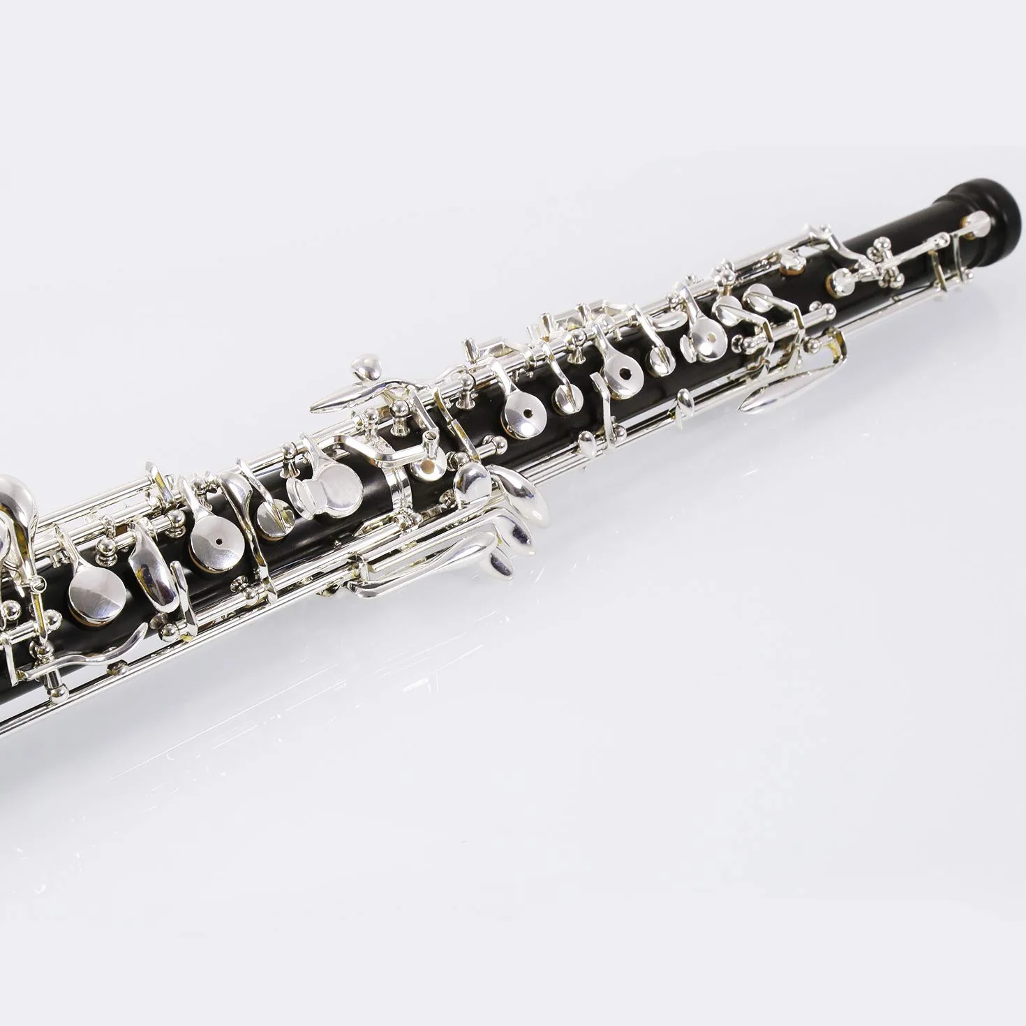 Rochix Professional Performance Level WHS36 - Oboe con cuerpo de ébano plateado semiautomático, tono C 2 hojas, 1 paño limpieza, hisopo soporte para descanso del pulgar, estuche y más